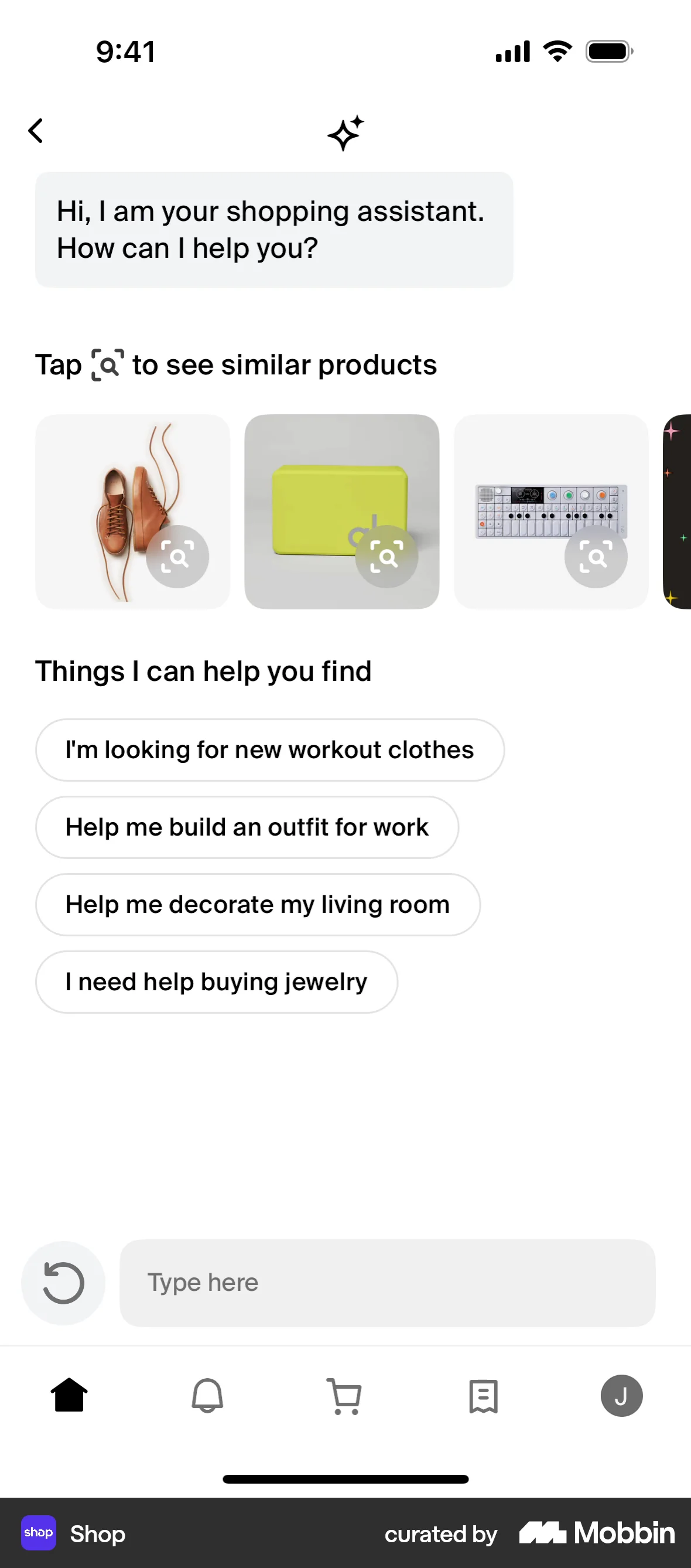 Shop iOS Chat Bot screen