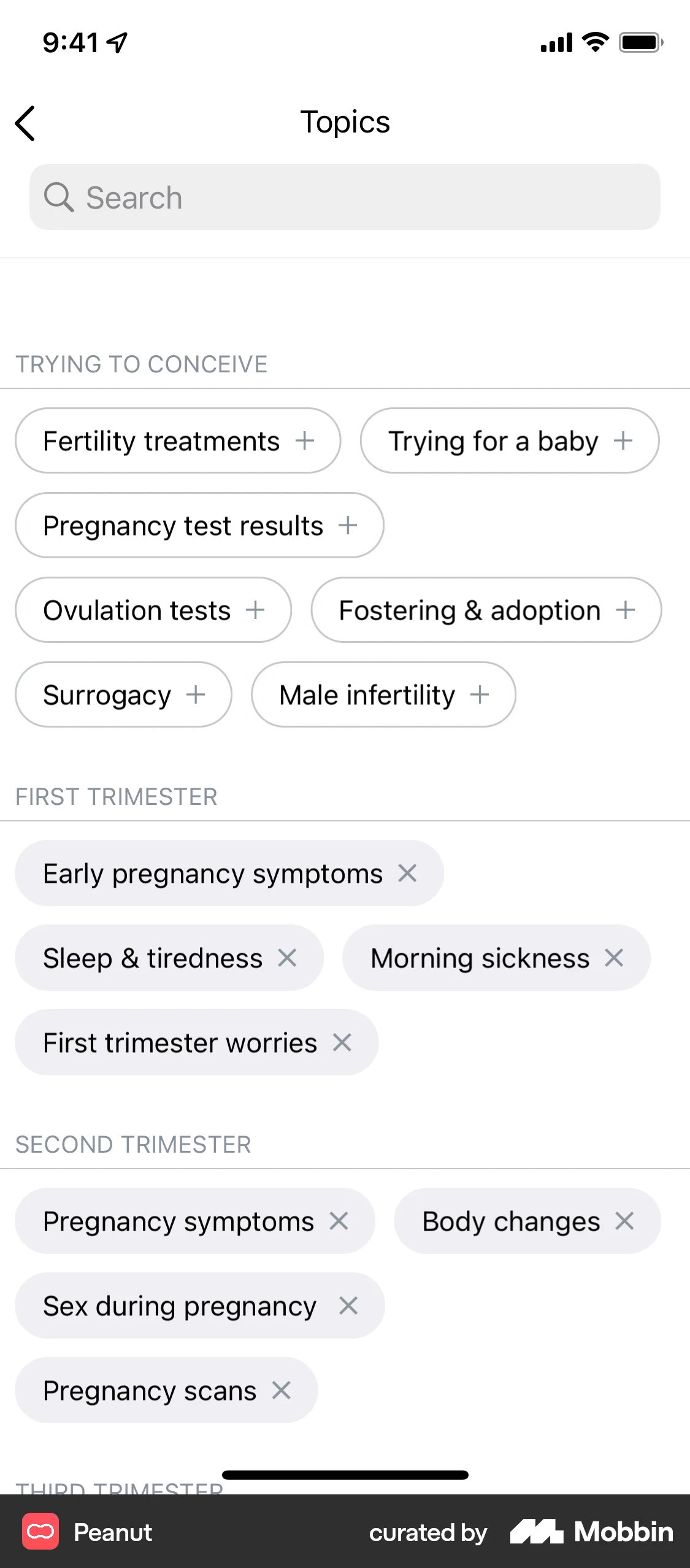 Peanut iOS Other Content screen