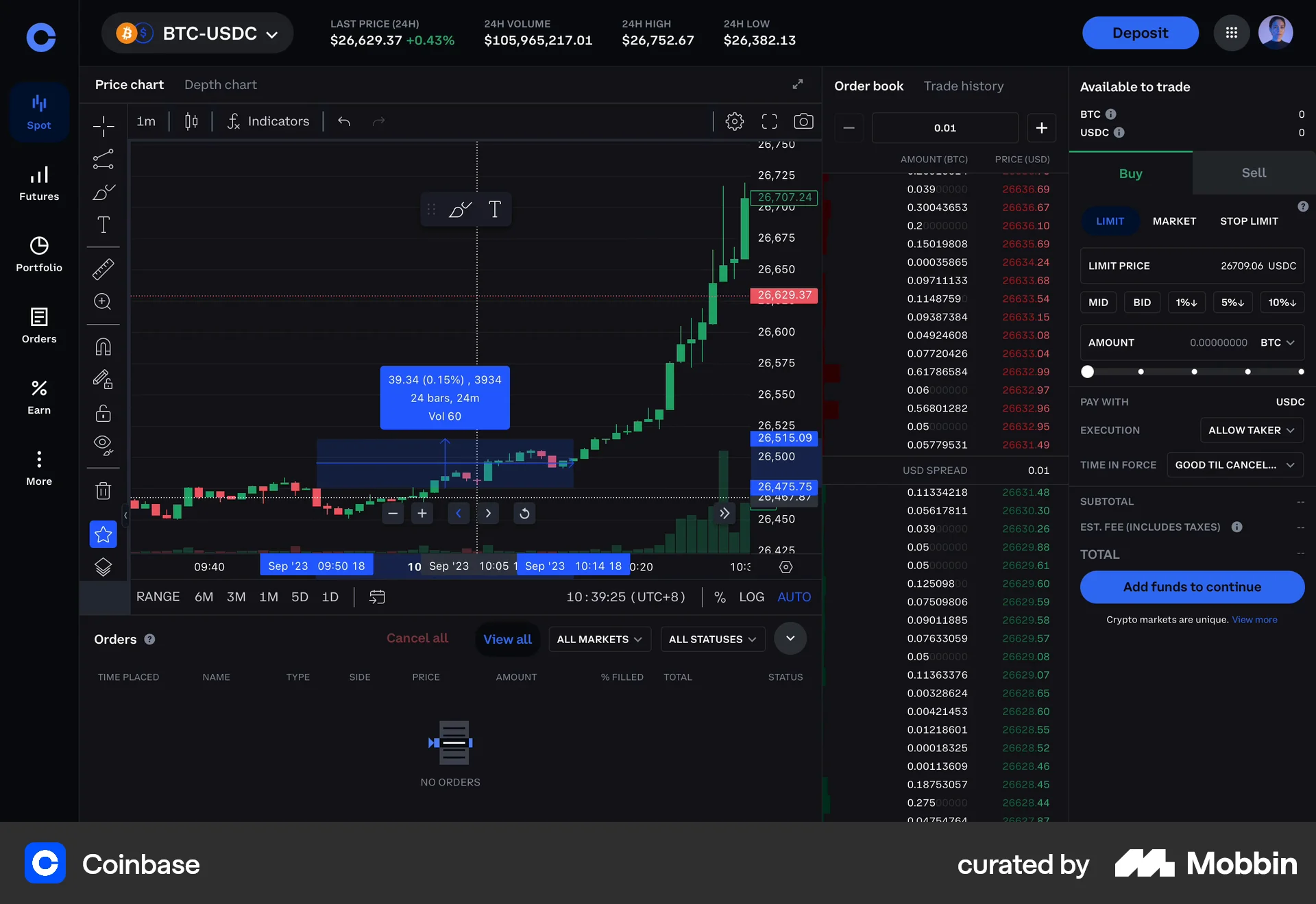 Coinbase Graphique Coinbase Web Adjusting chart view Flow | Mobbin