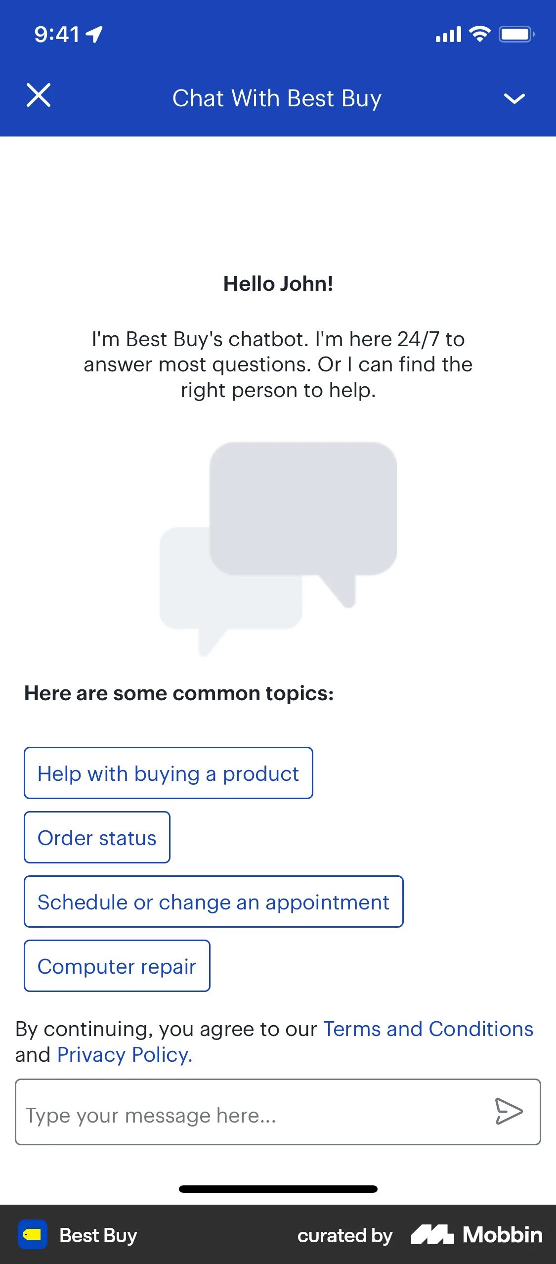 Best Buy iOS Chat Bot screen