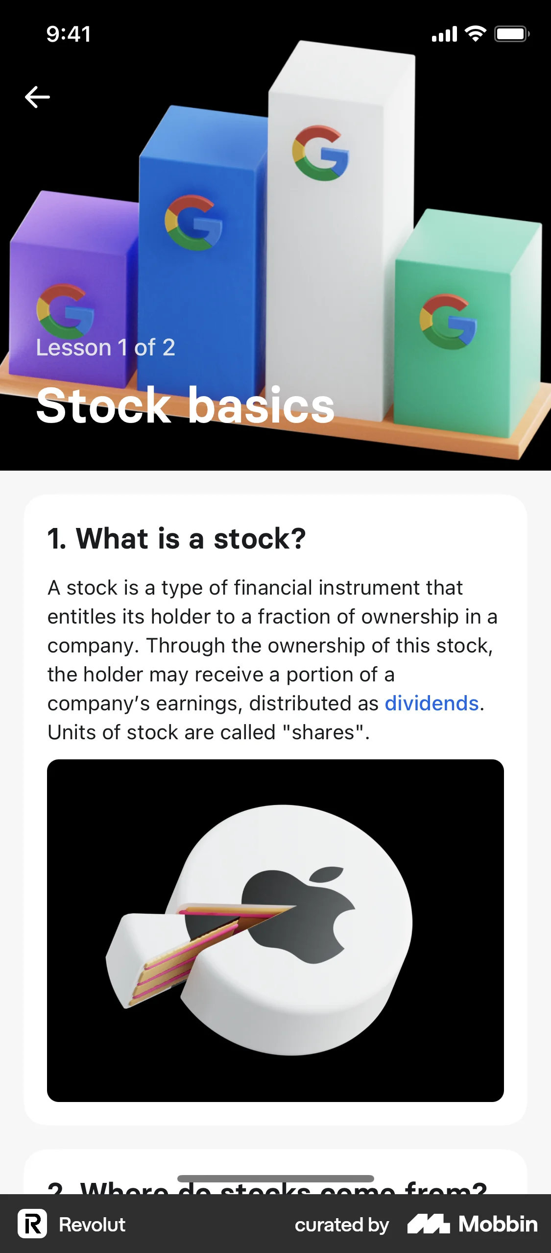 Revolut iOS Class & Lesson Detail screen