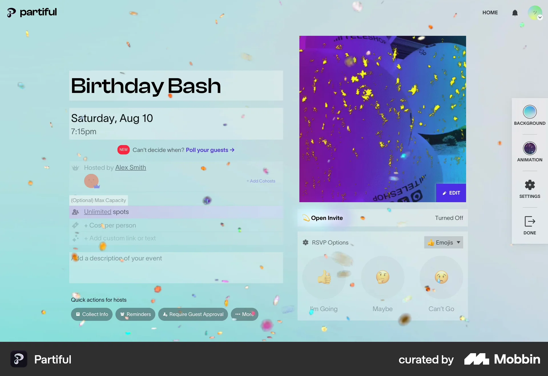 Partiful Web Lifestyle App screen