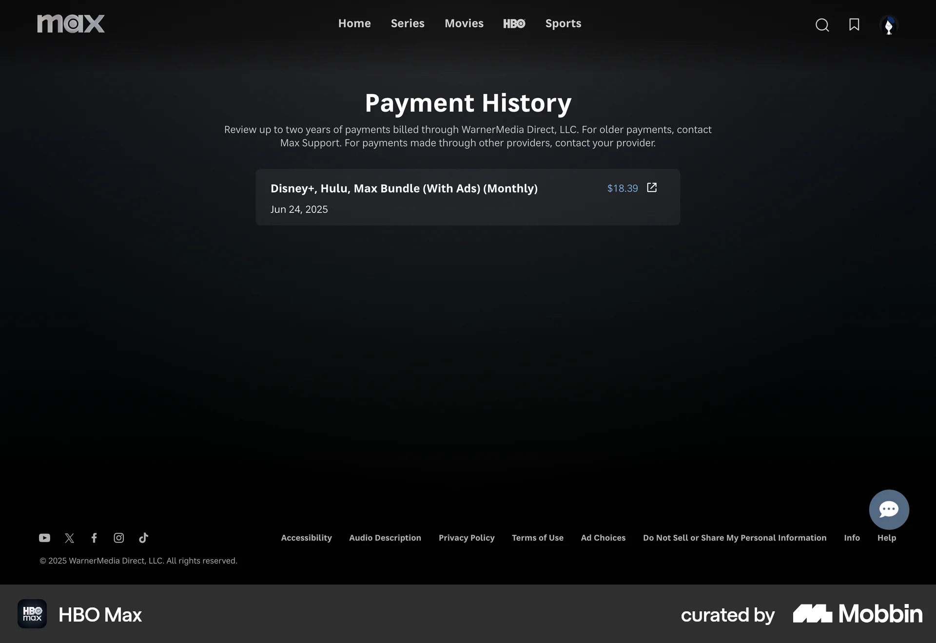 HBO Max Web Entertainment App screen