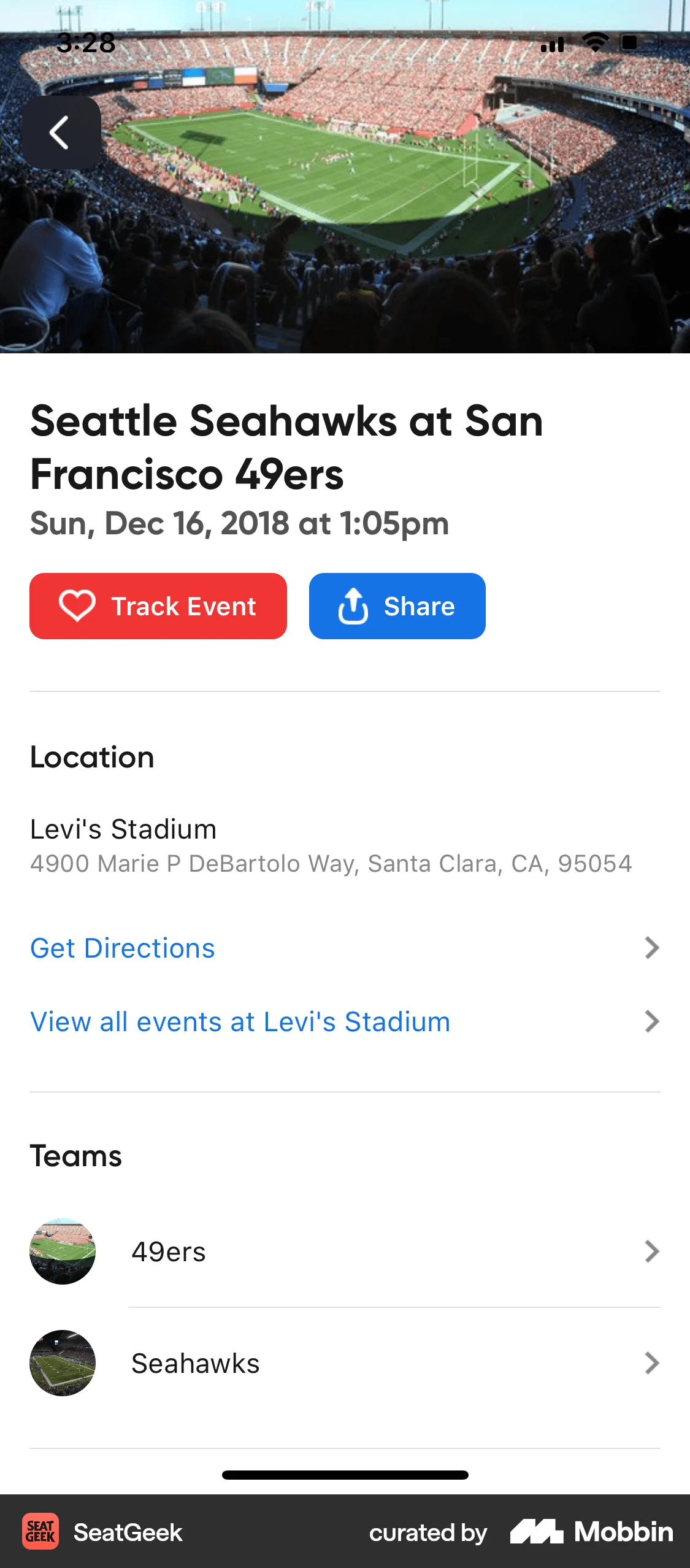 SeatGeek iOS Location & Address screen