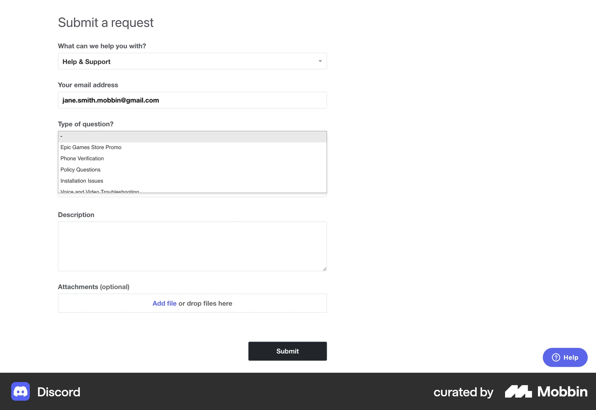 Discord Web Web Form UI screen