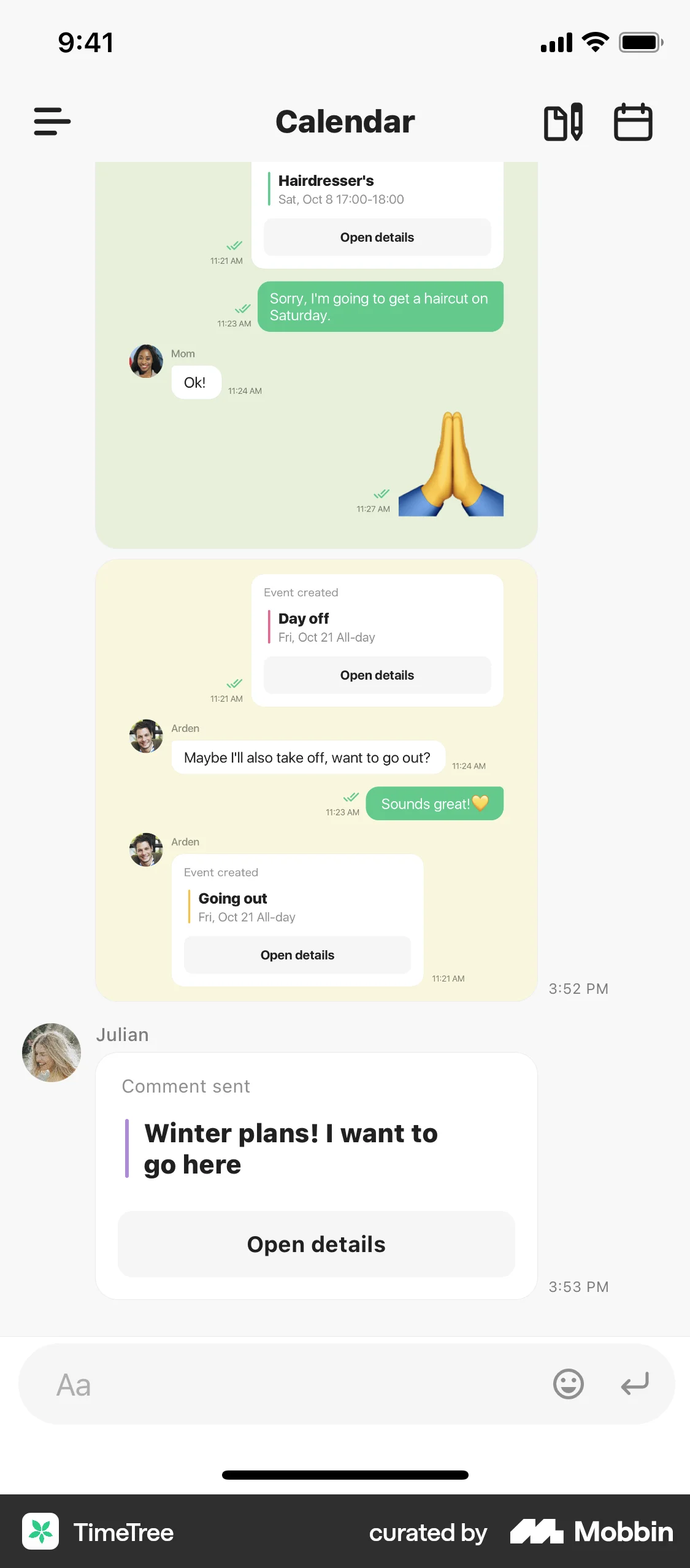 TimeTree iOS Social Feed screen