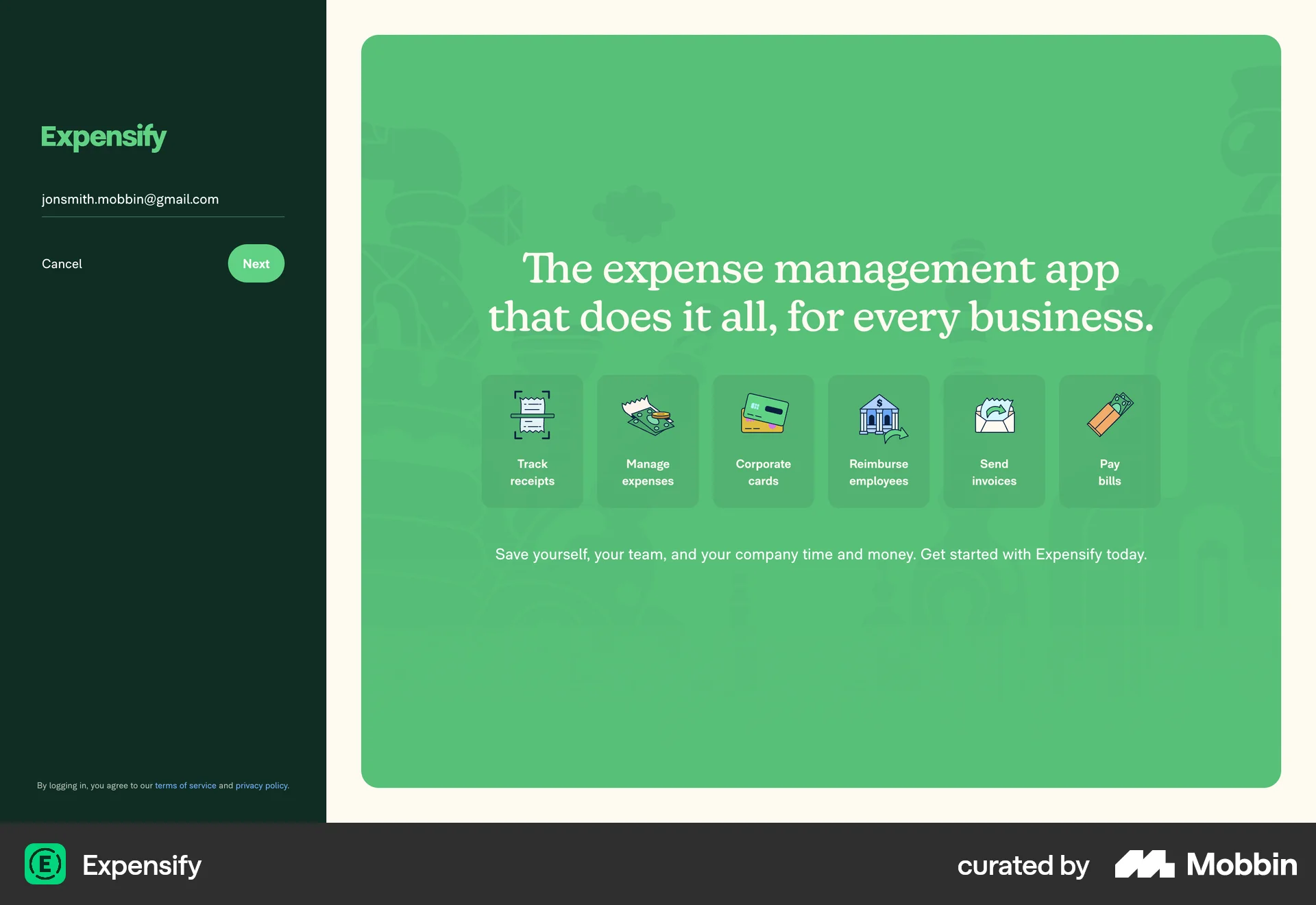 Expensify Web Login screen