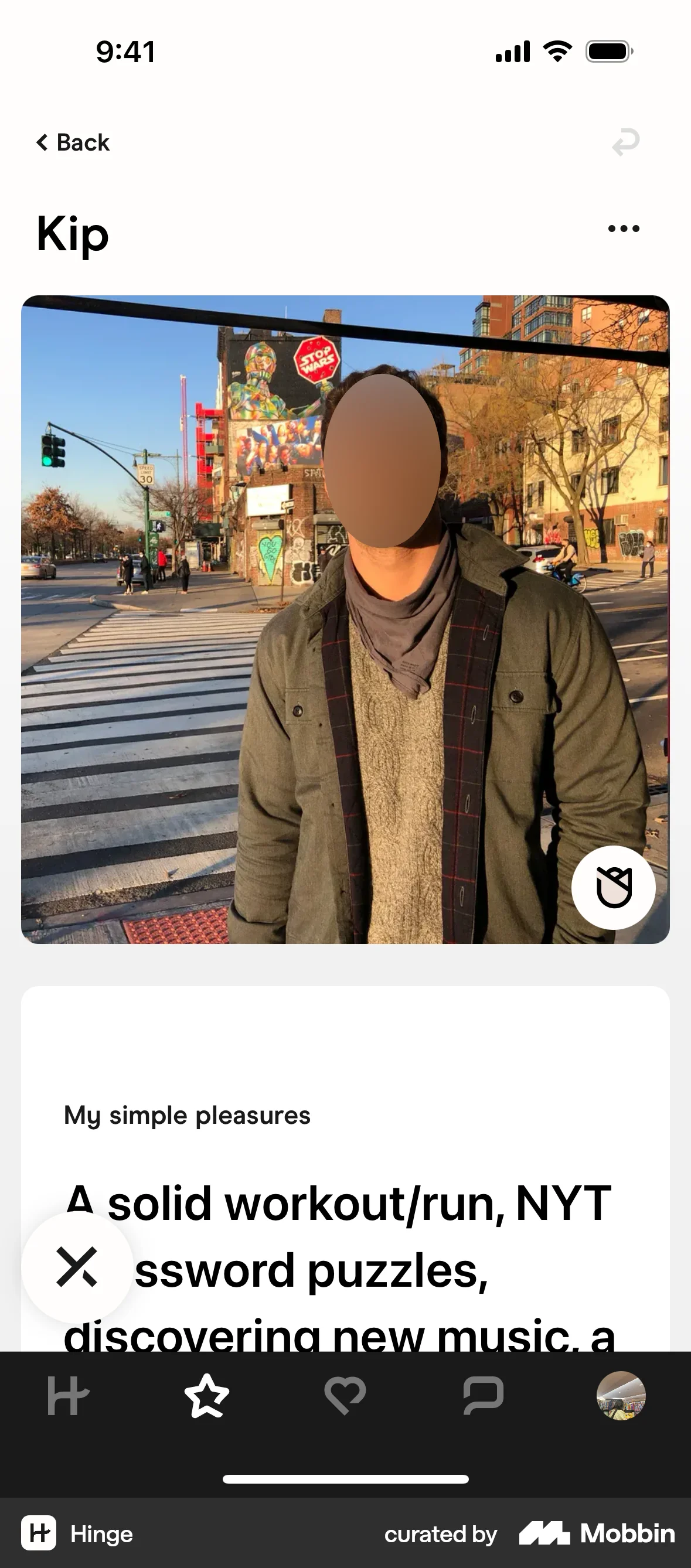 Hinge iOS User / Group Profile screen