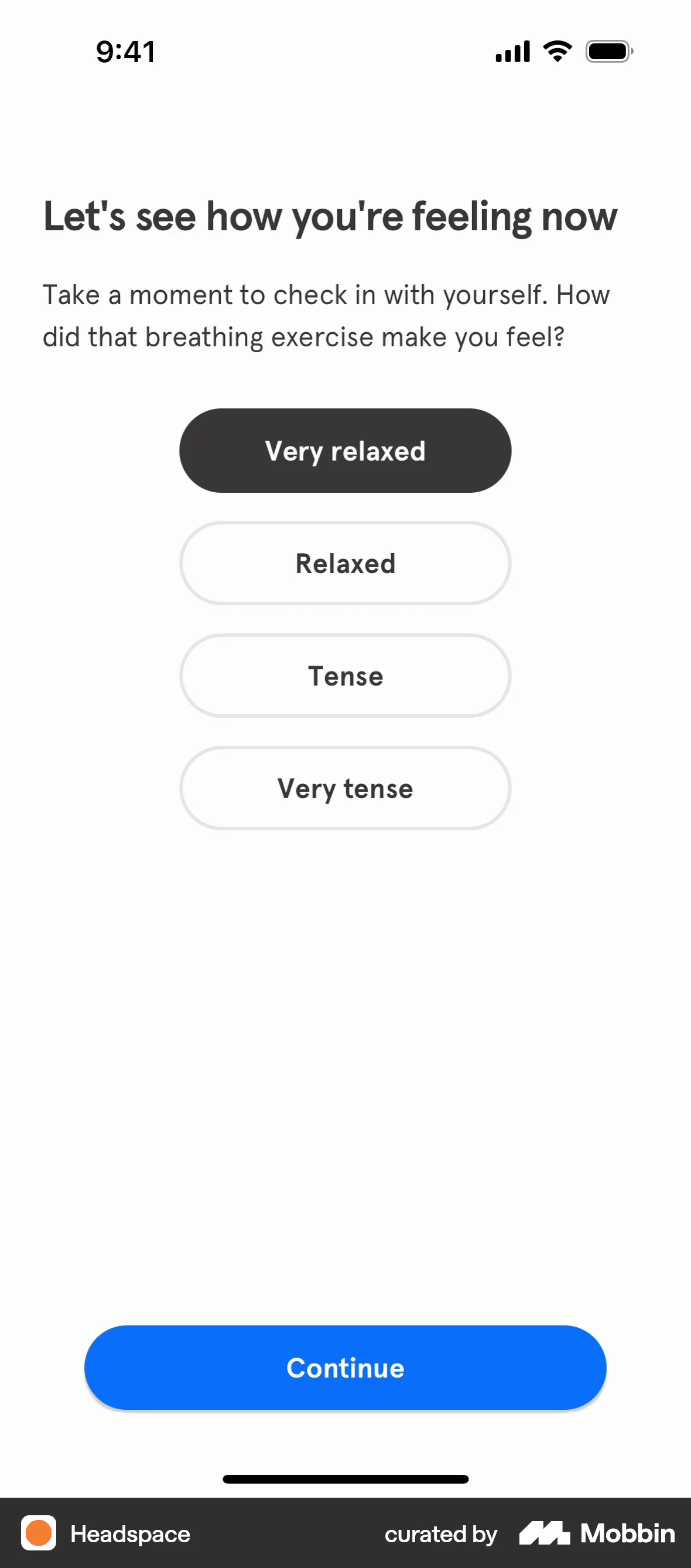 Headspace iOS Quiz screen