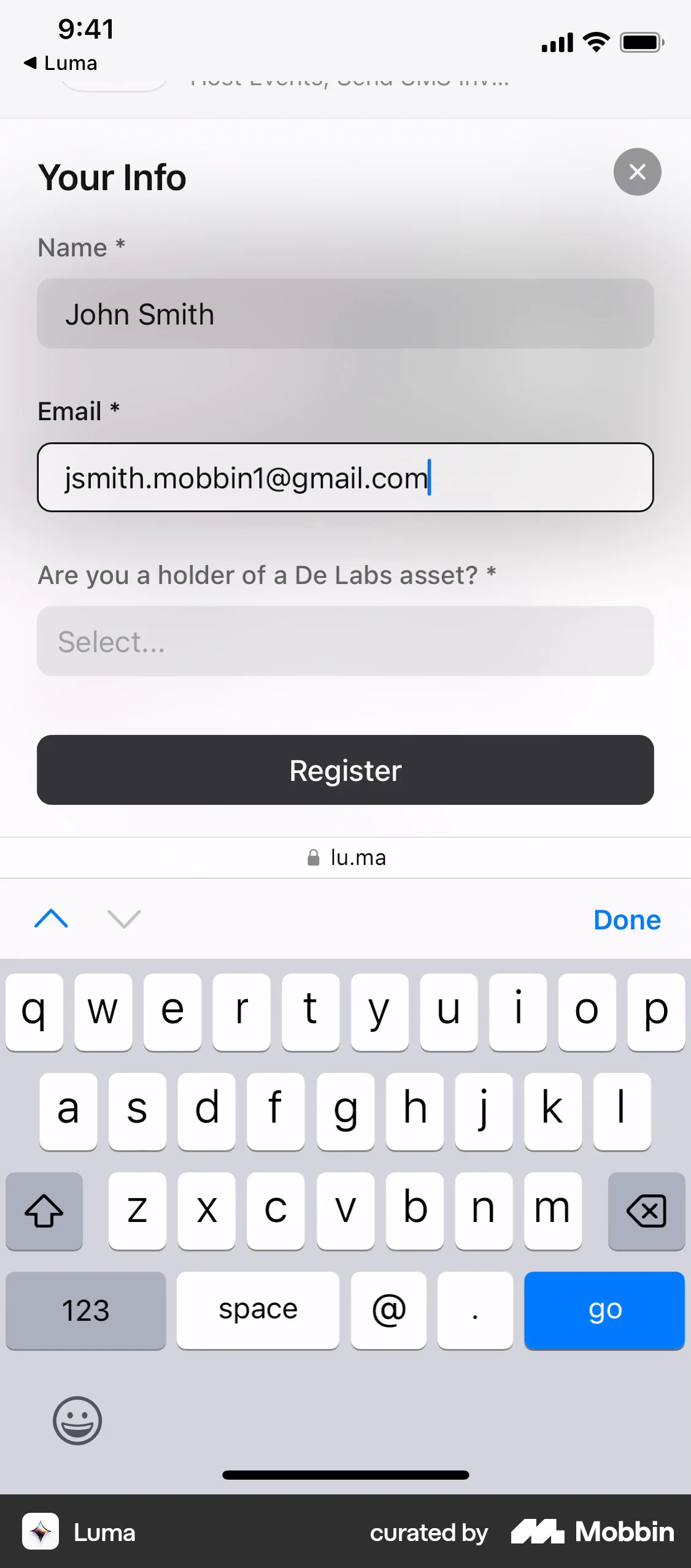 Luma iOS Follow & Subscribe screen