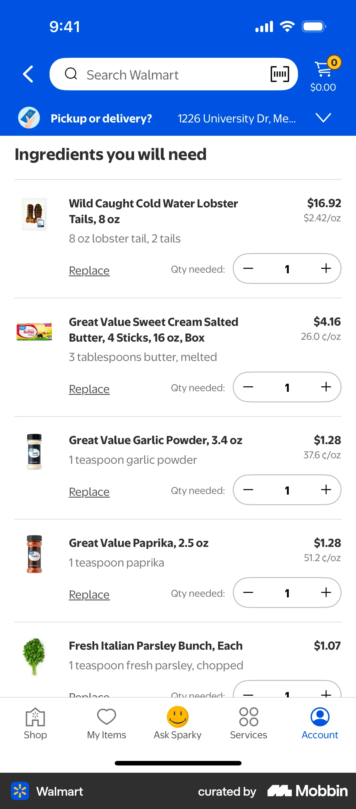 Walmart iOS Recipe Detail screen