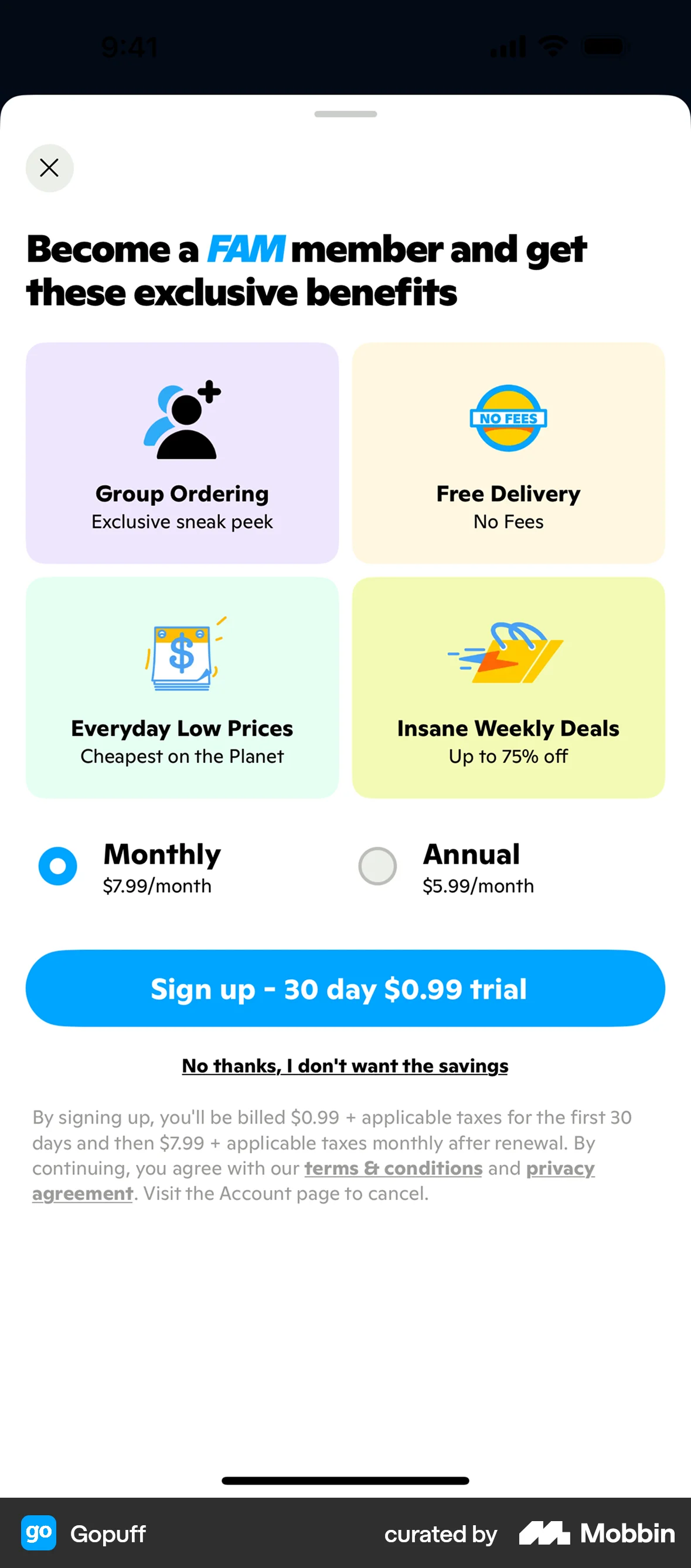 Gopuff iOS screen containing Radio Button UI element