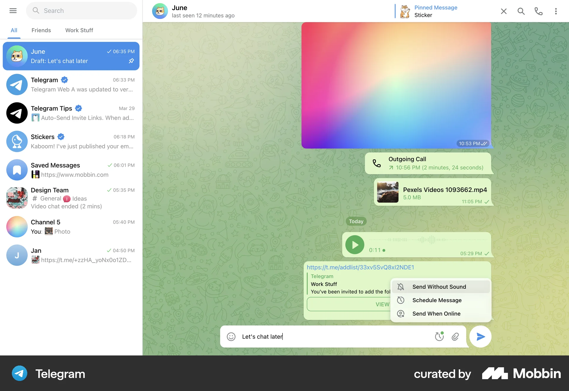 Telegram Web Communication App screen