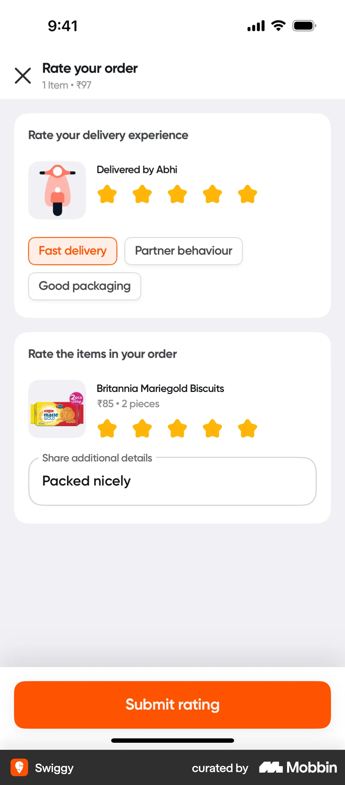 Swiggy iOS screen containing Full-Screen Overlay UI element