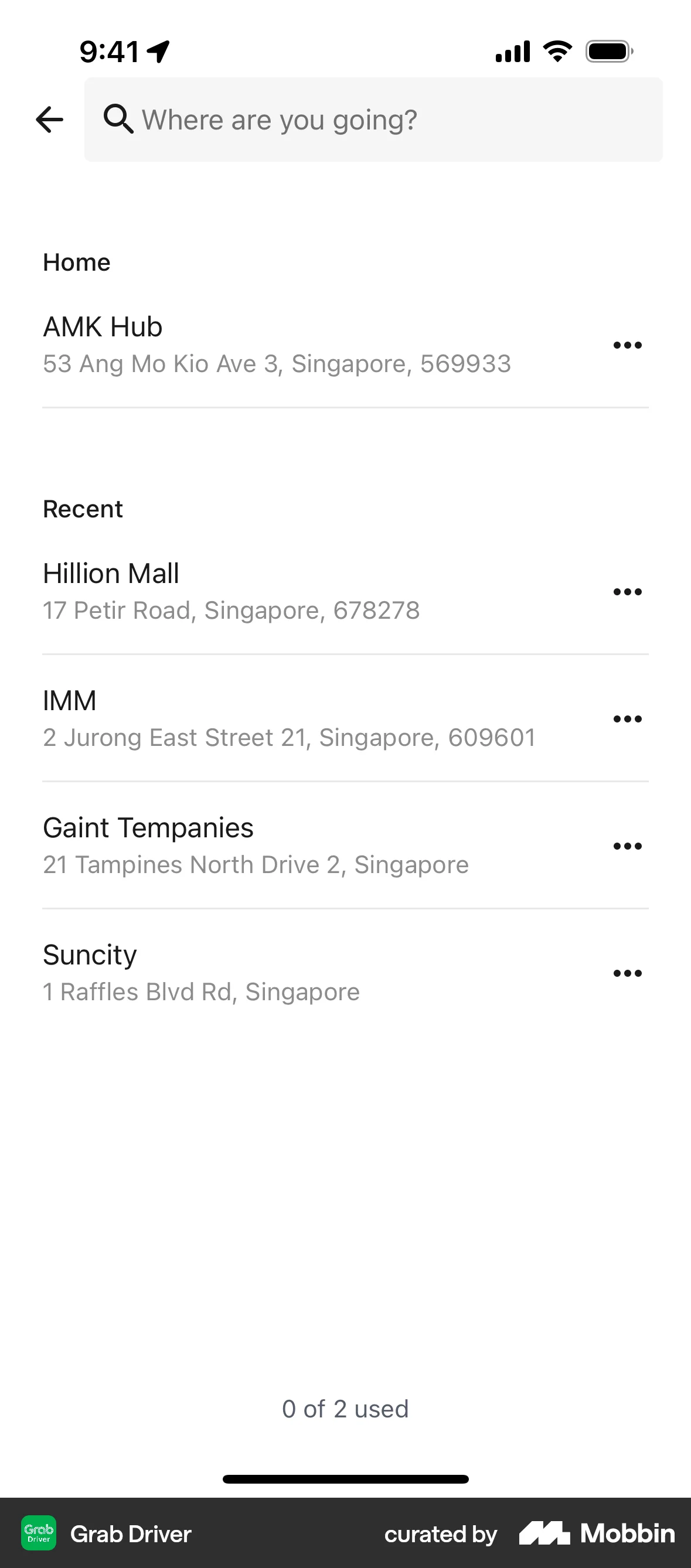 Grab Driver iOS Location & Address screen