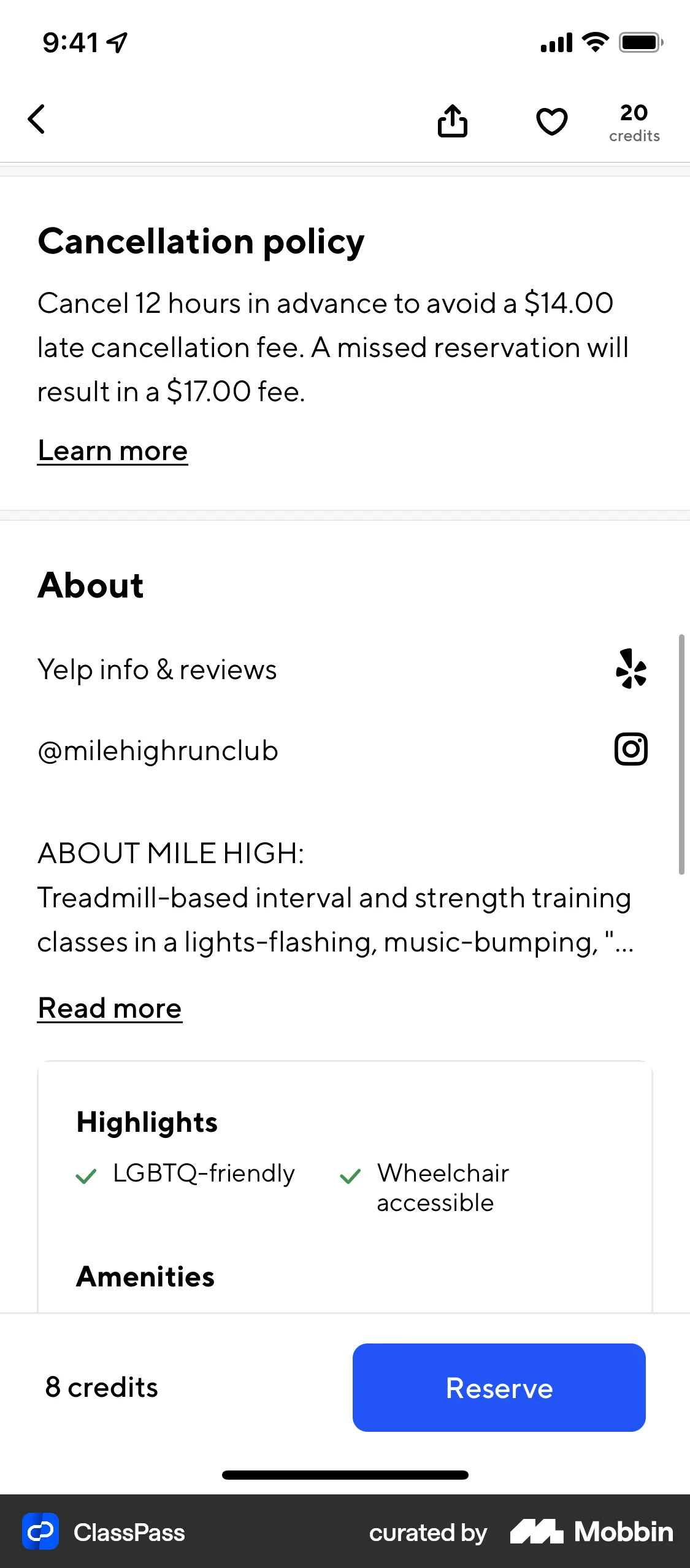 ClassPass iOS Class & Lesson Detail screen