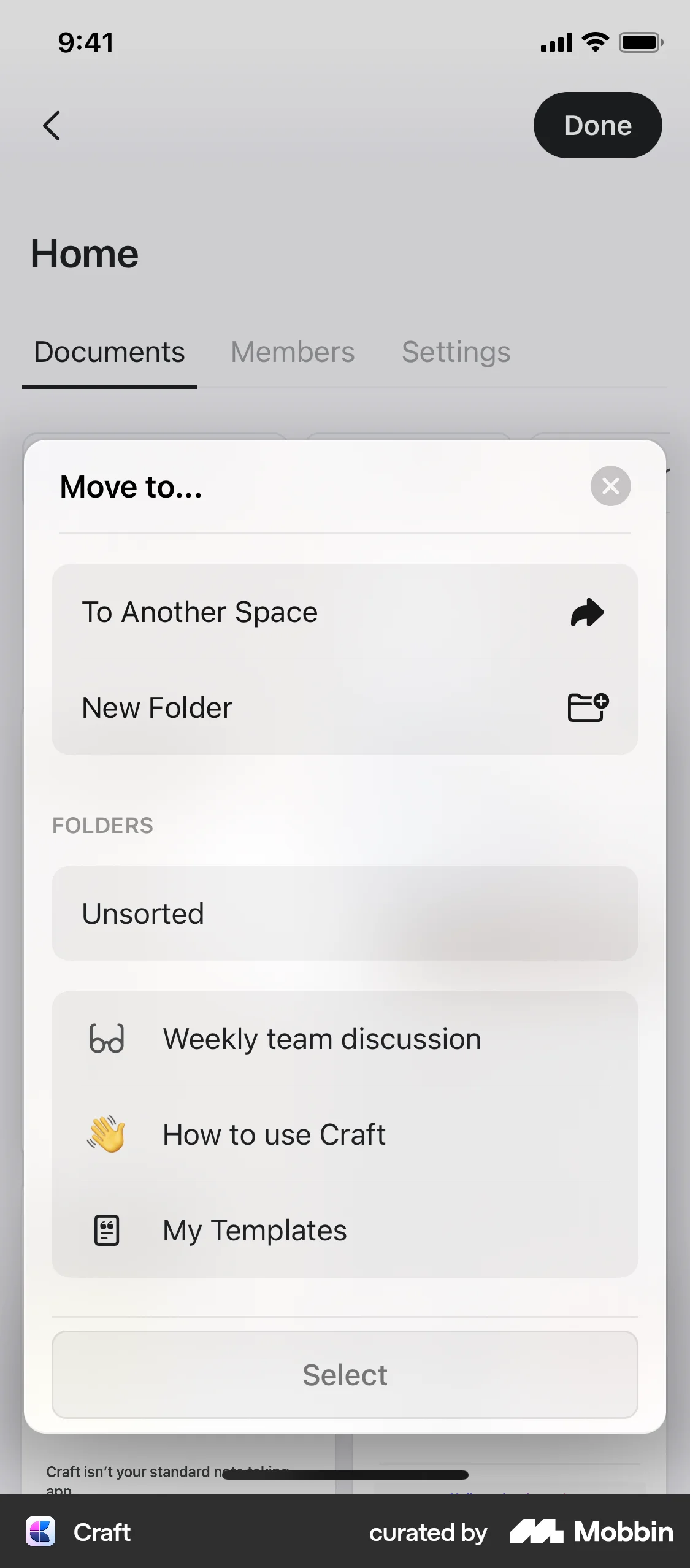 Craft iOS Move screen