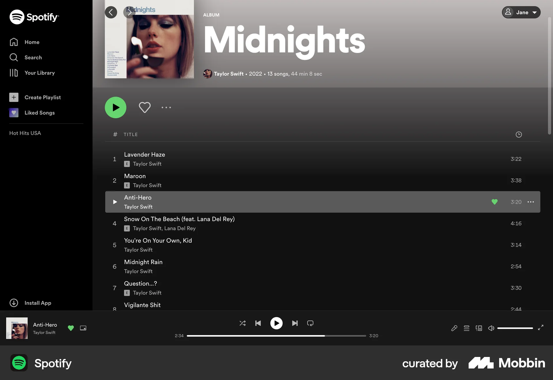 Spotify Web Playlists screen
