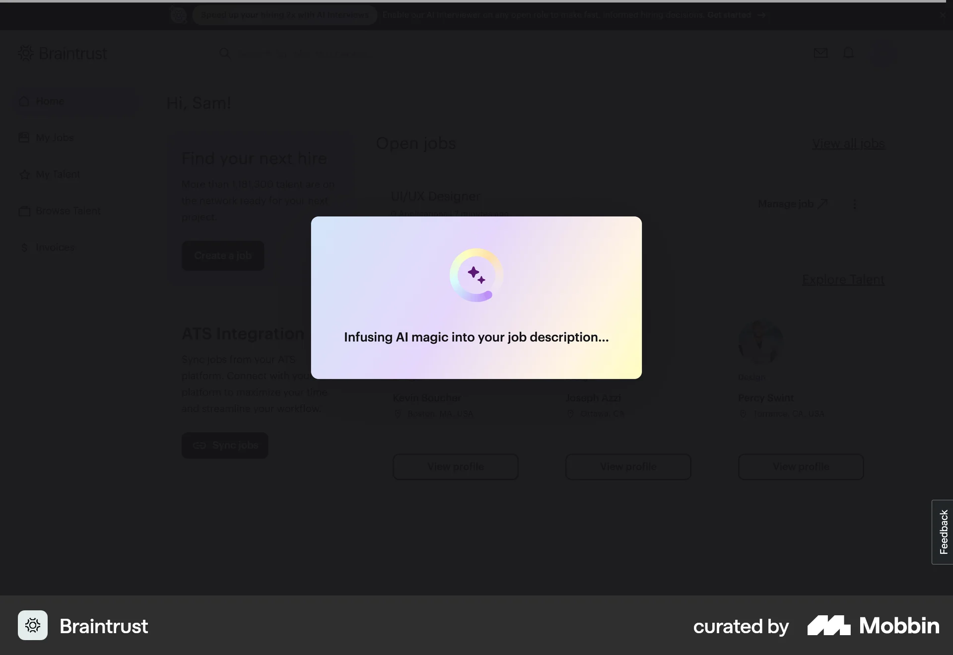 Braintrust Web screen containing Loading Indicator UI element