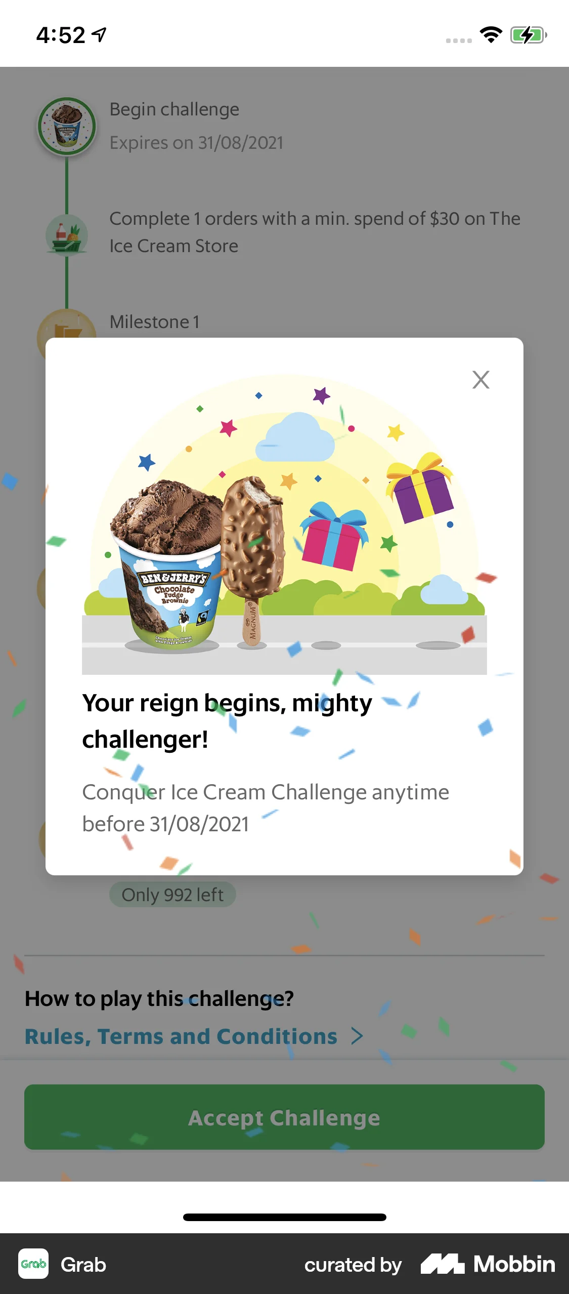 Grab iOS Confetti screen