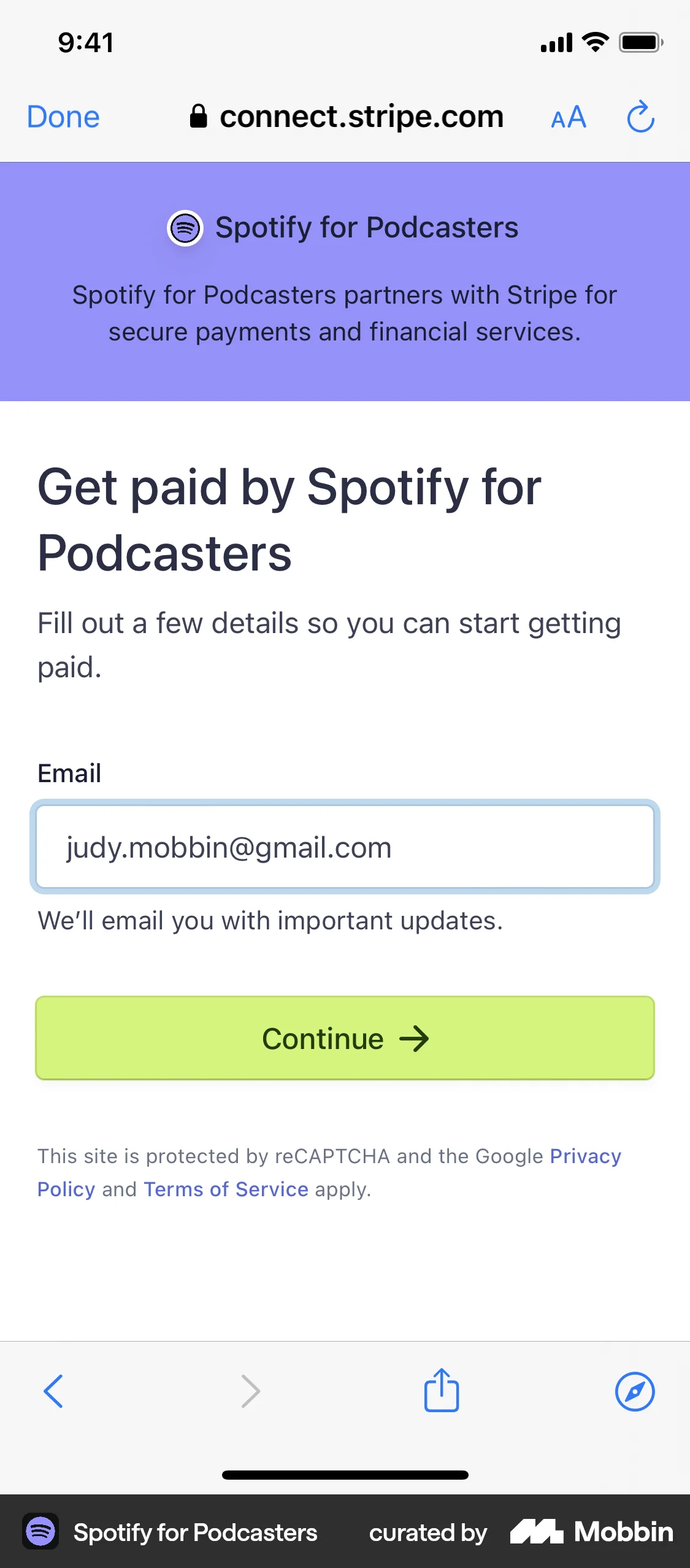 Spotify for Creators iOS Browser screen