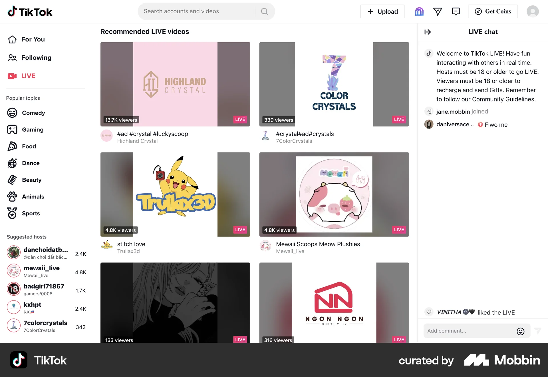 TikTok Web Suggestions & Similar Items screen