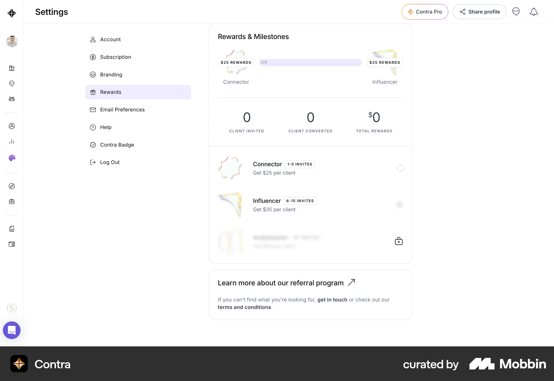 Contra Web Achievements & Awards screen