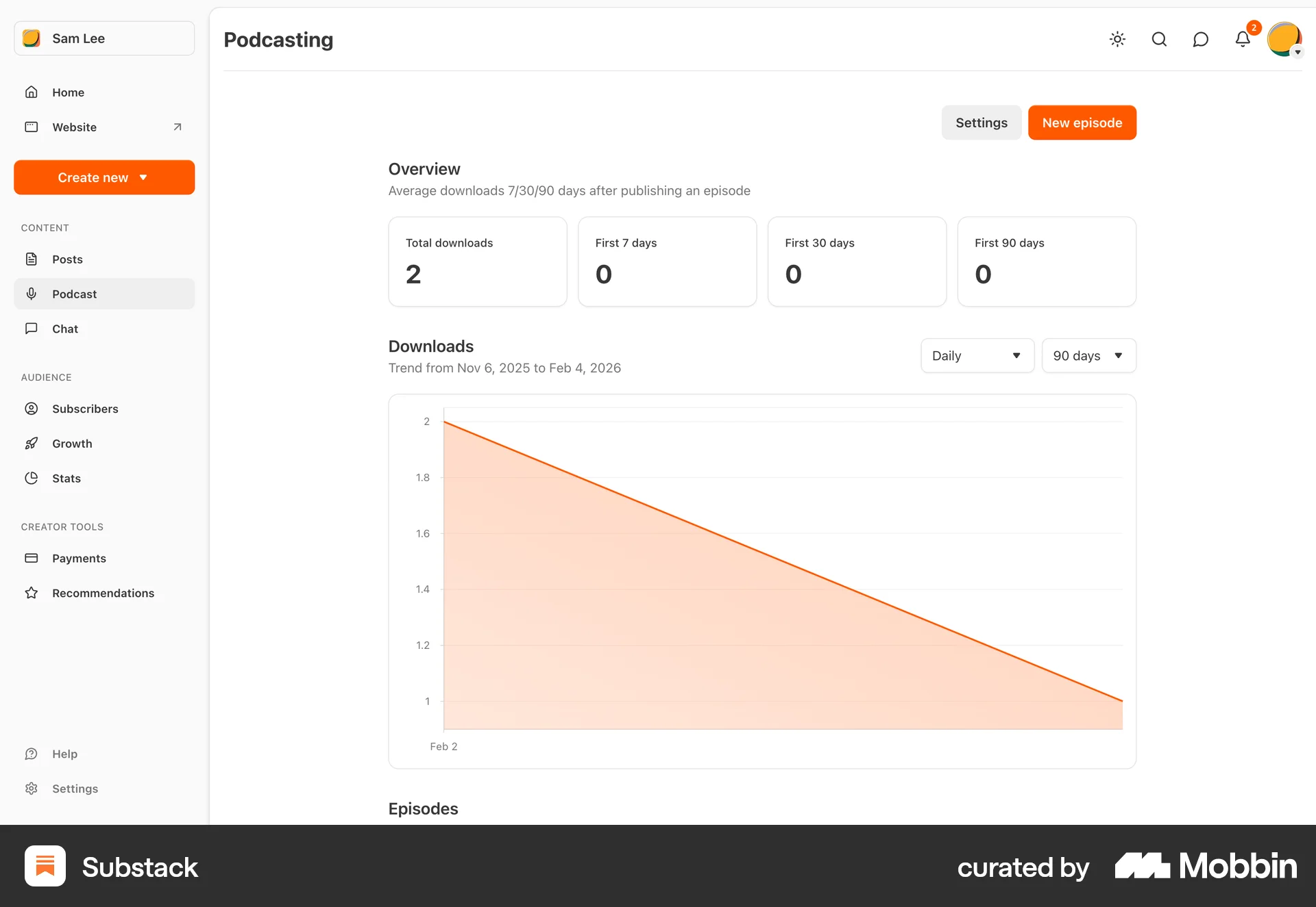 Substack Web Dashboard screen