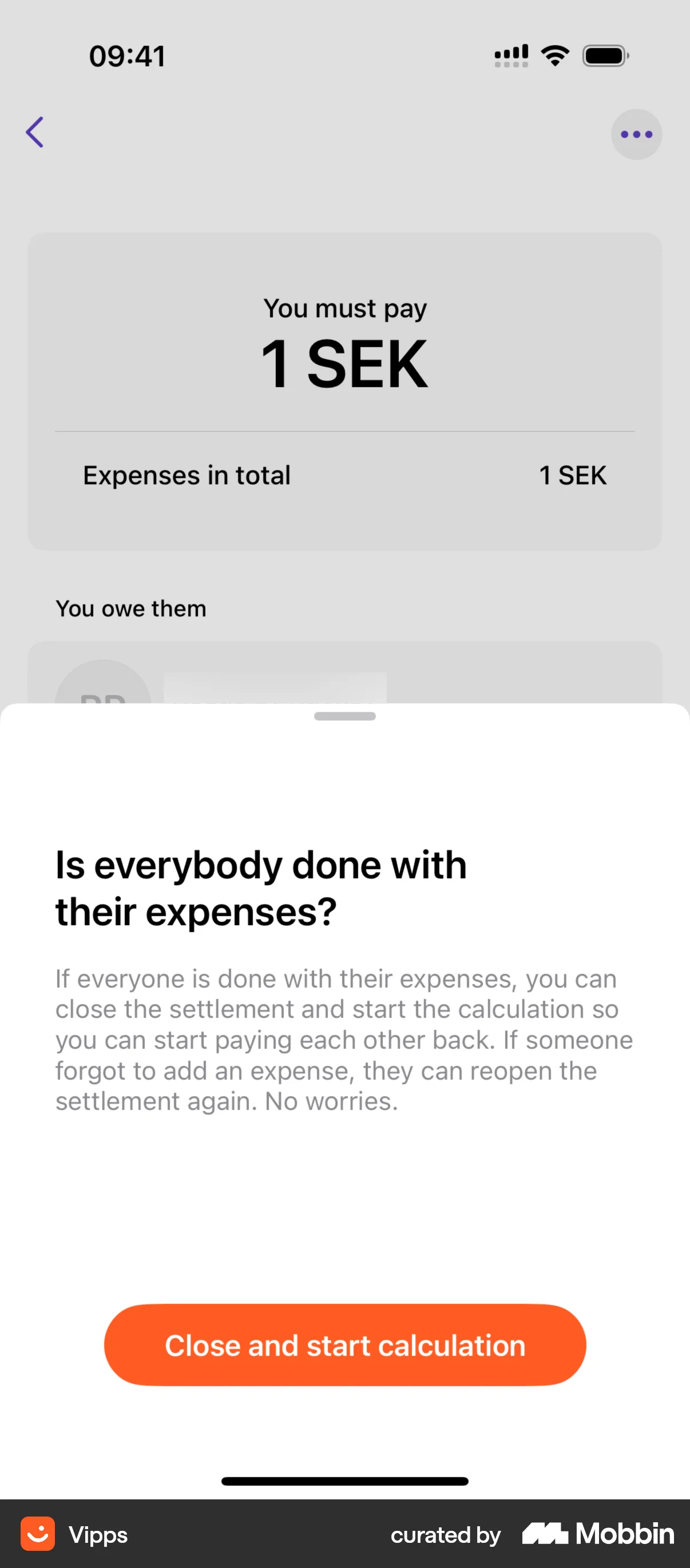 Vipps iOS Confirmation screen