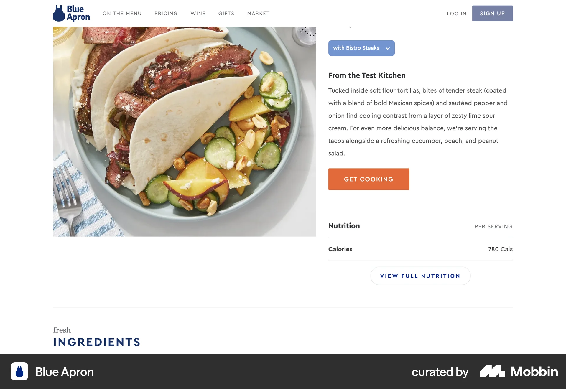 Blue Apron Web Recipe Detail screen