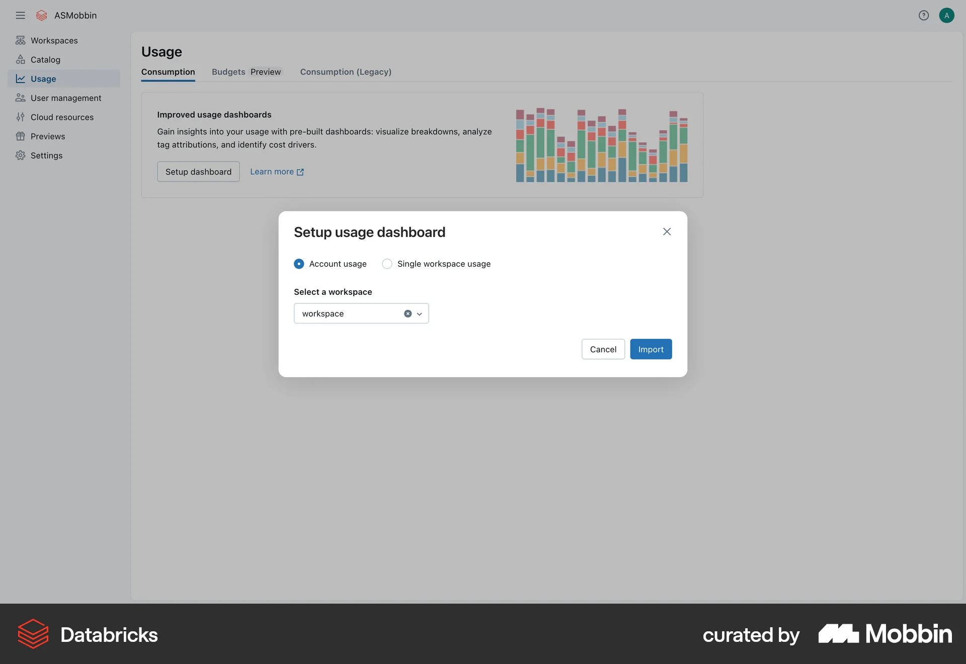 Databricks Web Import & Export screen