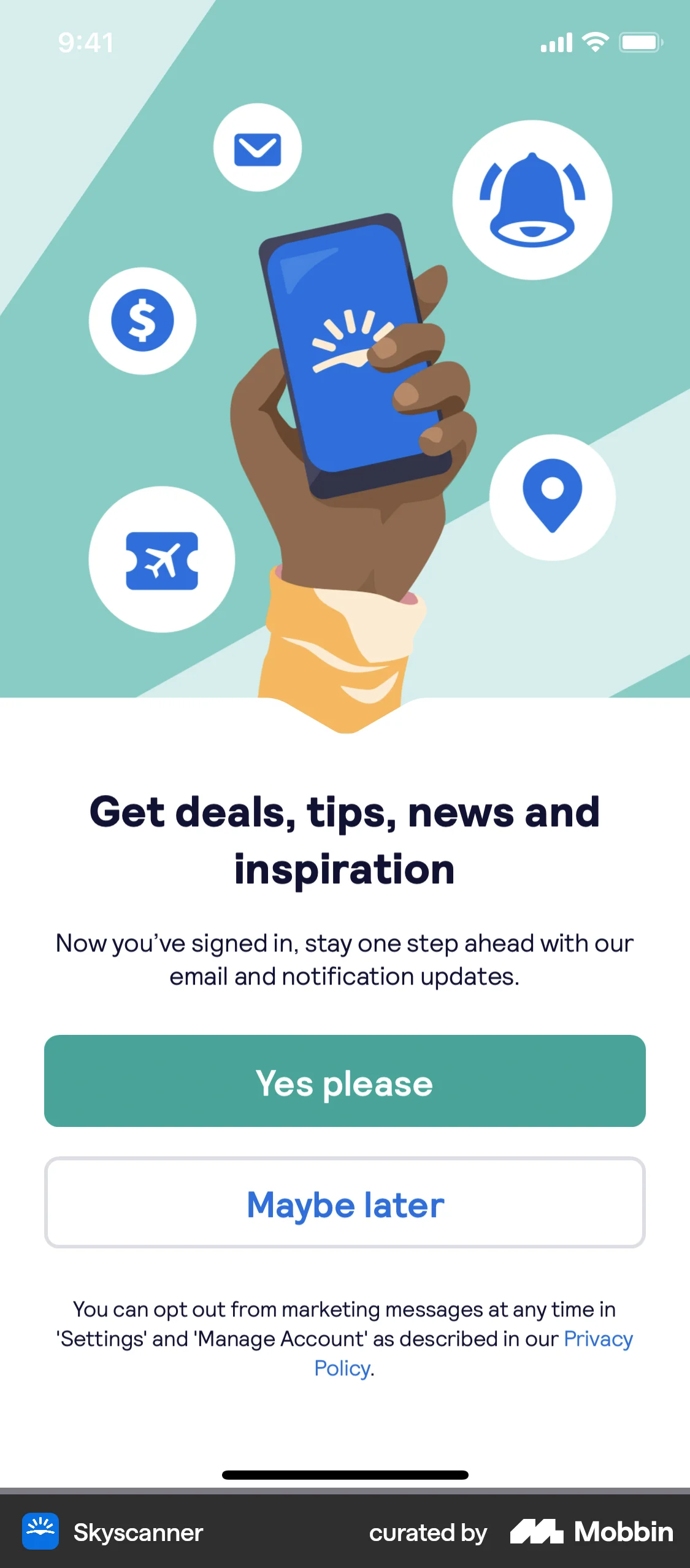 Skyscanner iOS Permission screen