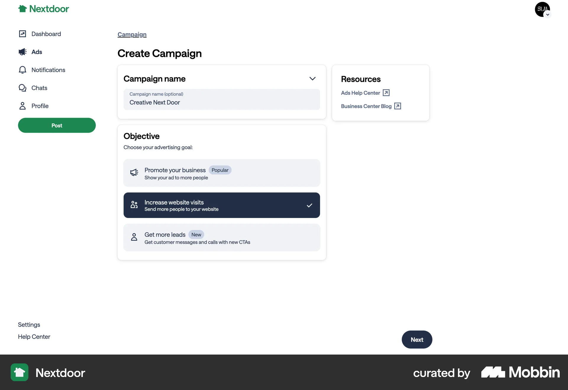 Nextdoor Web Select screen