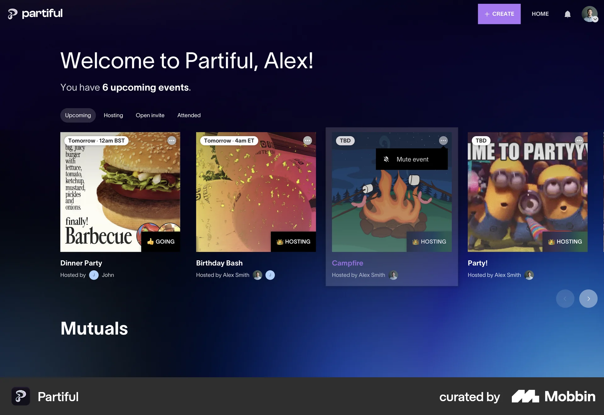 Partiful Web Lifestyle App screen