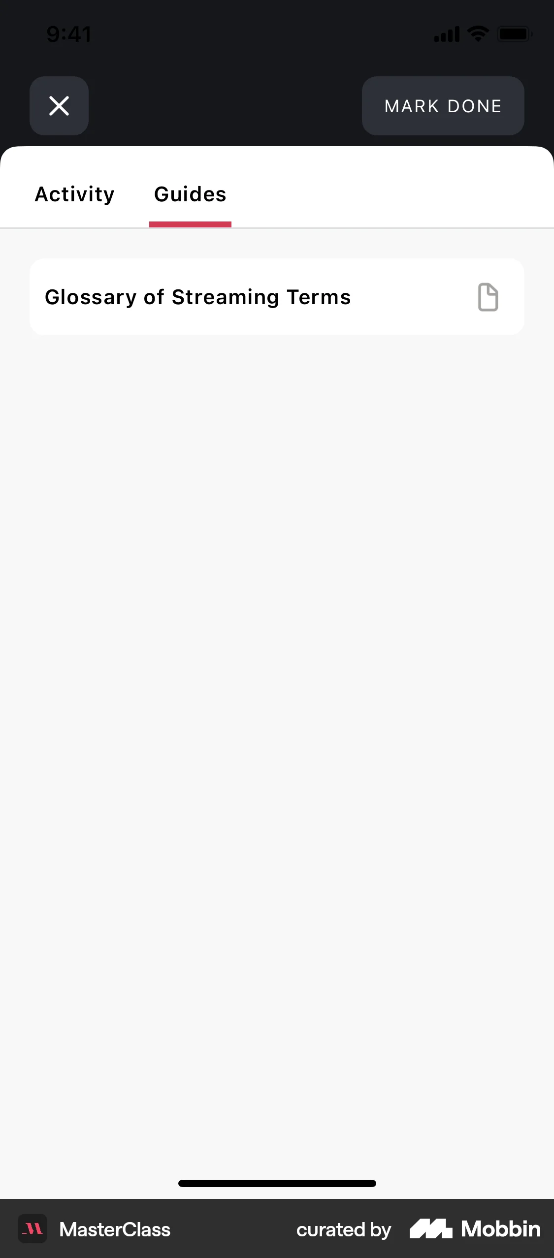MasterClass iOS Class & Lesson Detail screen