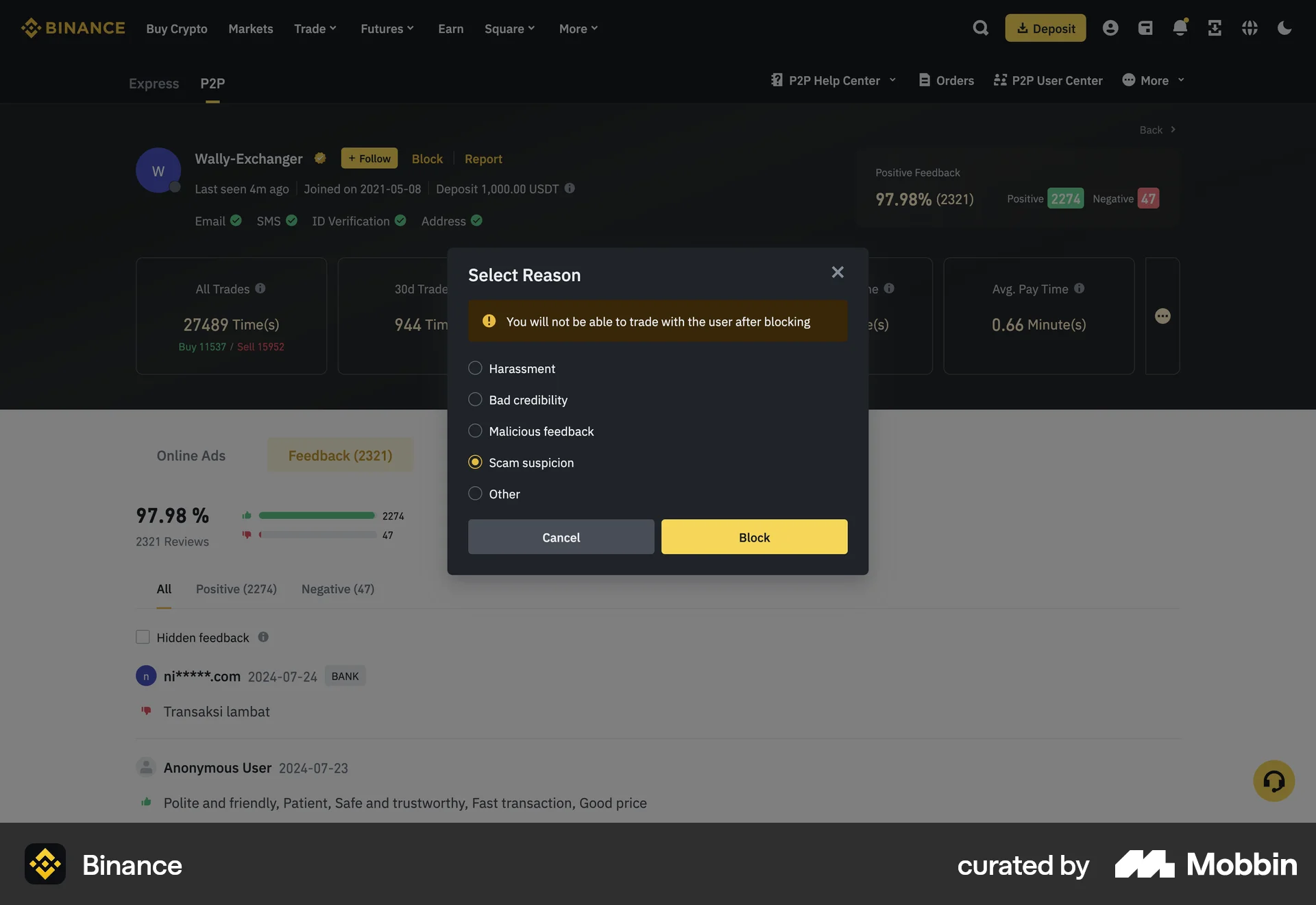 Binance Web Ban & Block screen
