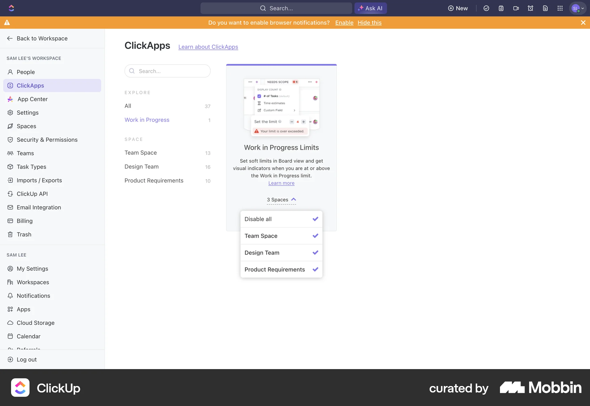 ClickUp Web Permission screen