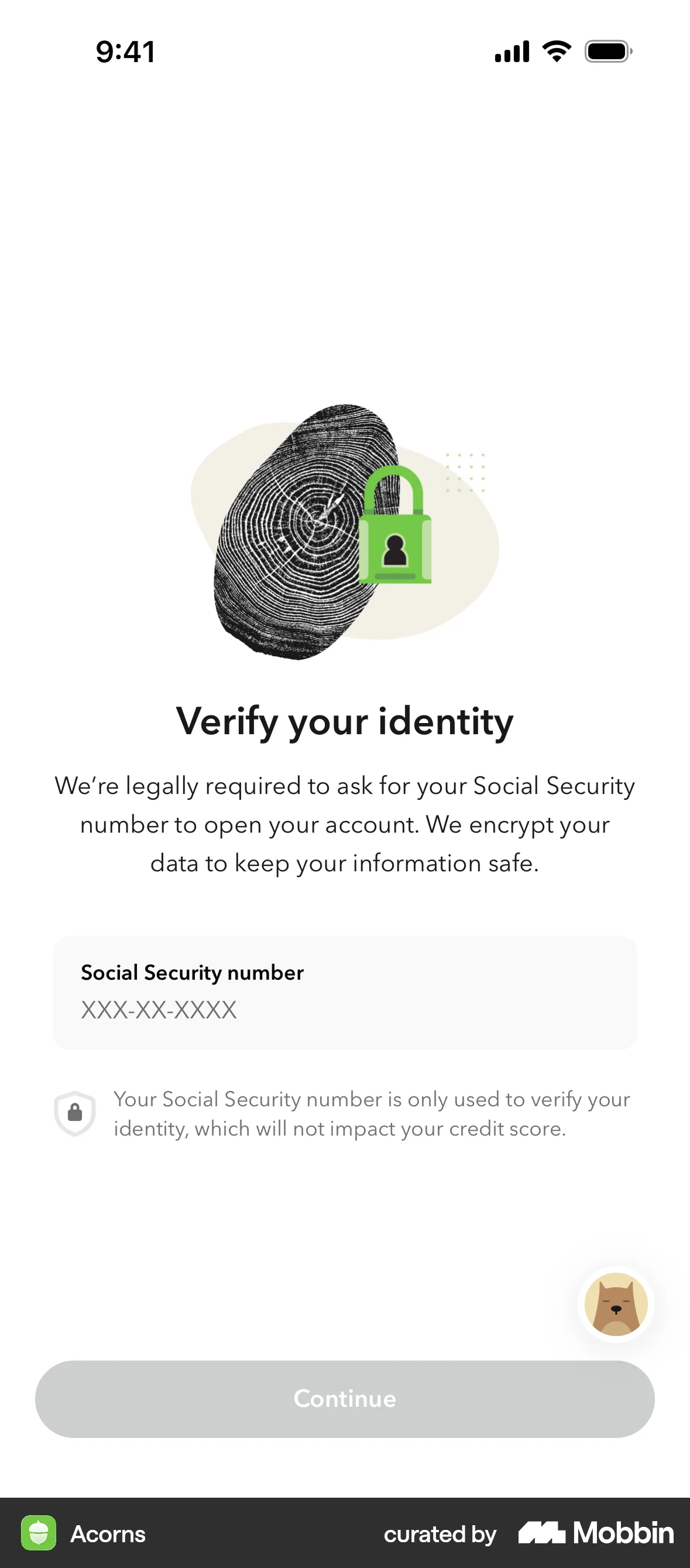 Acorns Onboarding screen