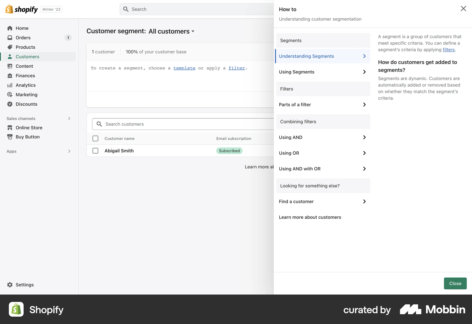 Shopify Web Help & Support screen