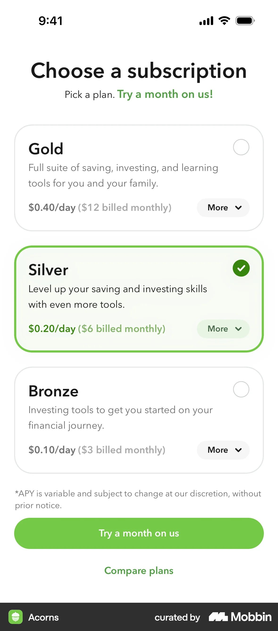 Acorns Onboarding screen