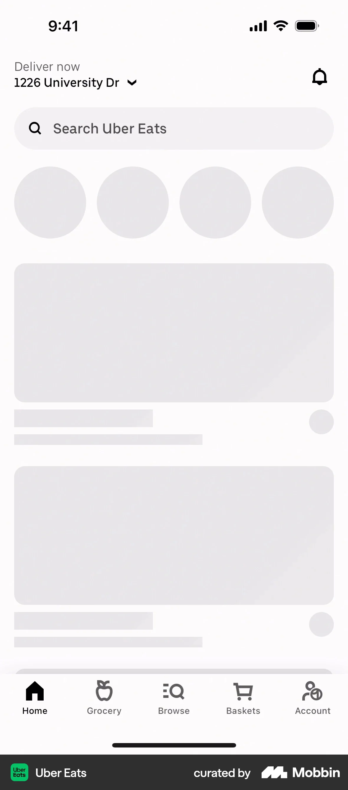 Uber Eats iOS screen containing Skeleton UI element
