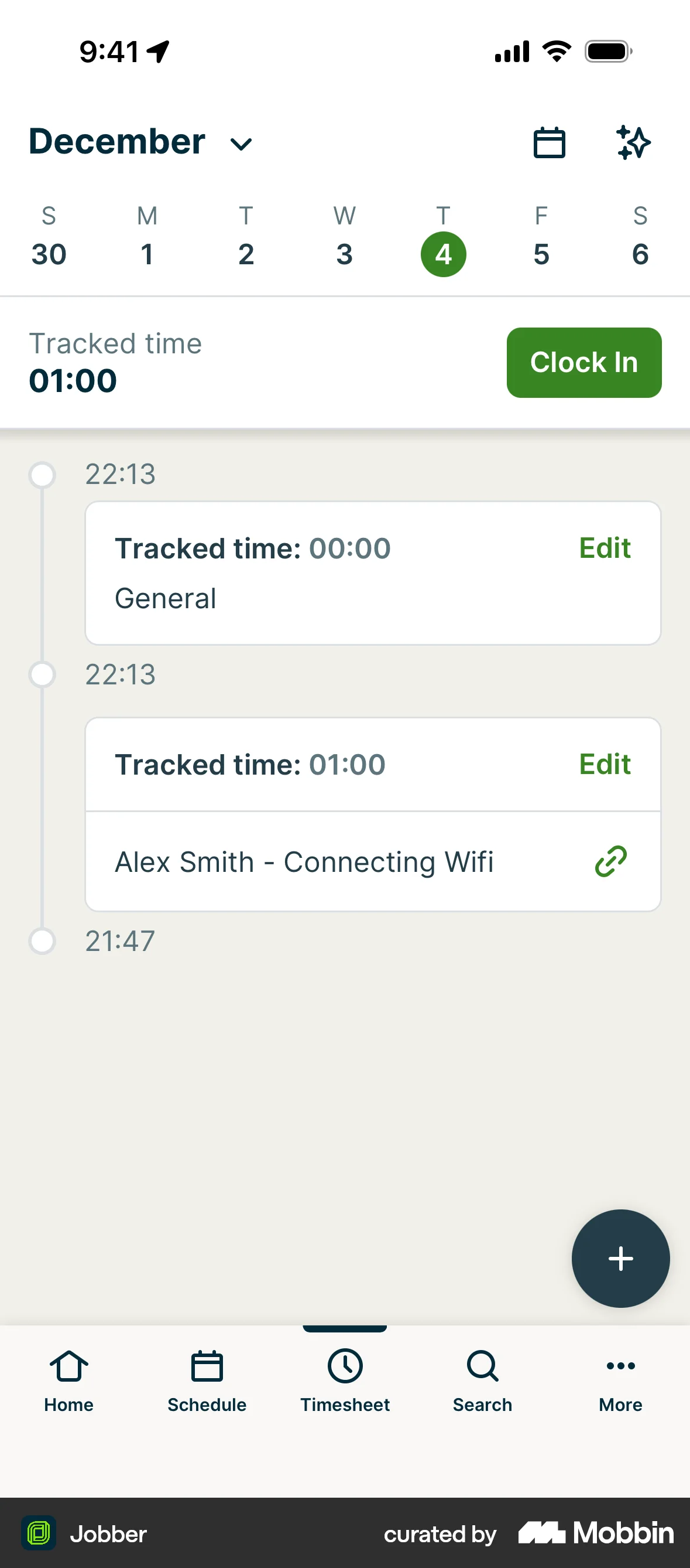 Jobber iOS Timeline & History screen
