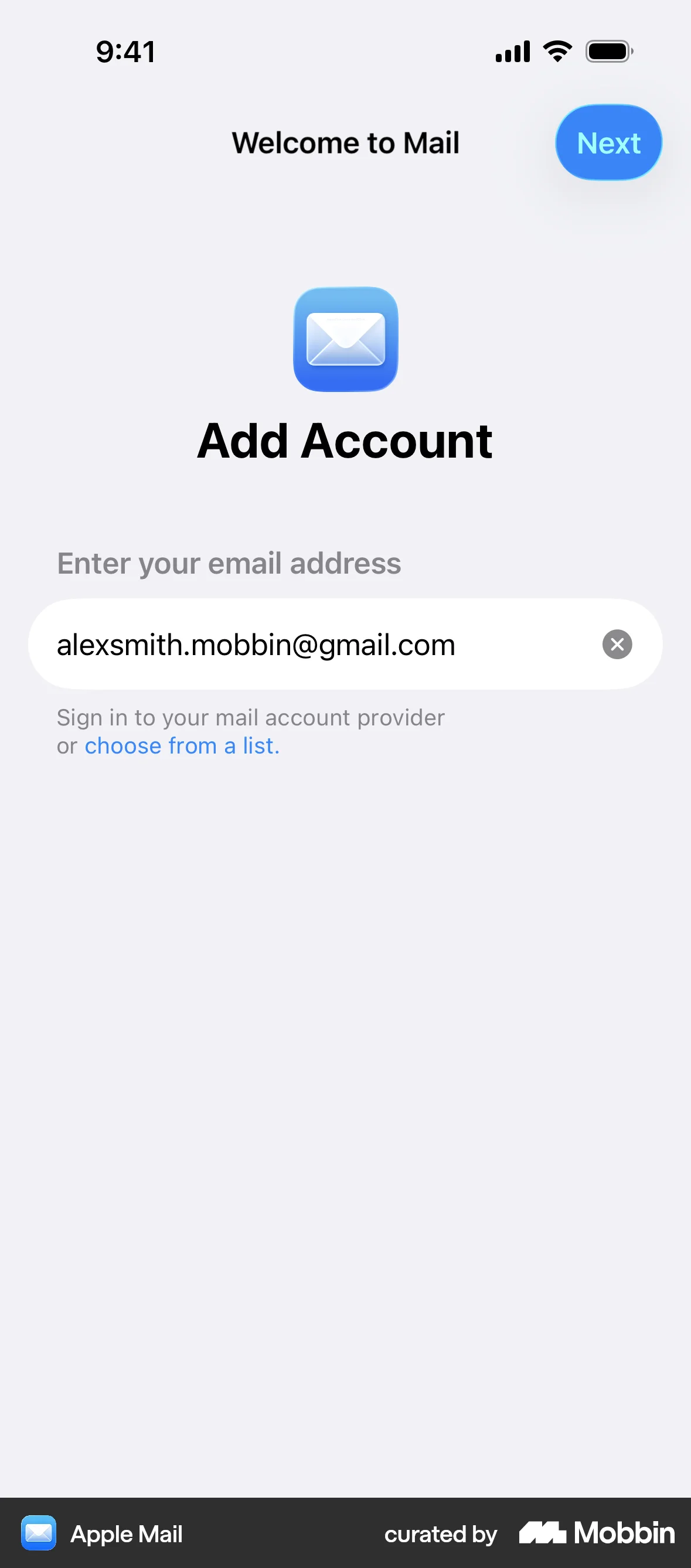 Apple Mail iOS Login screen