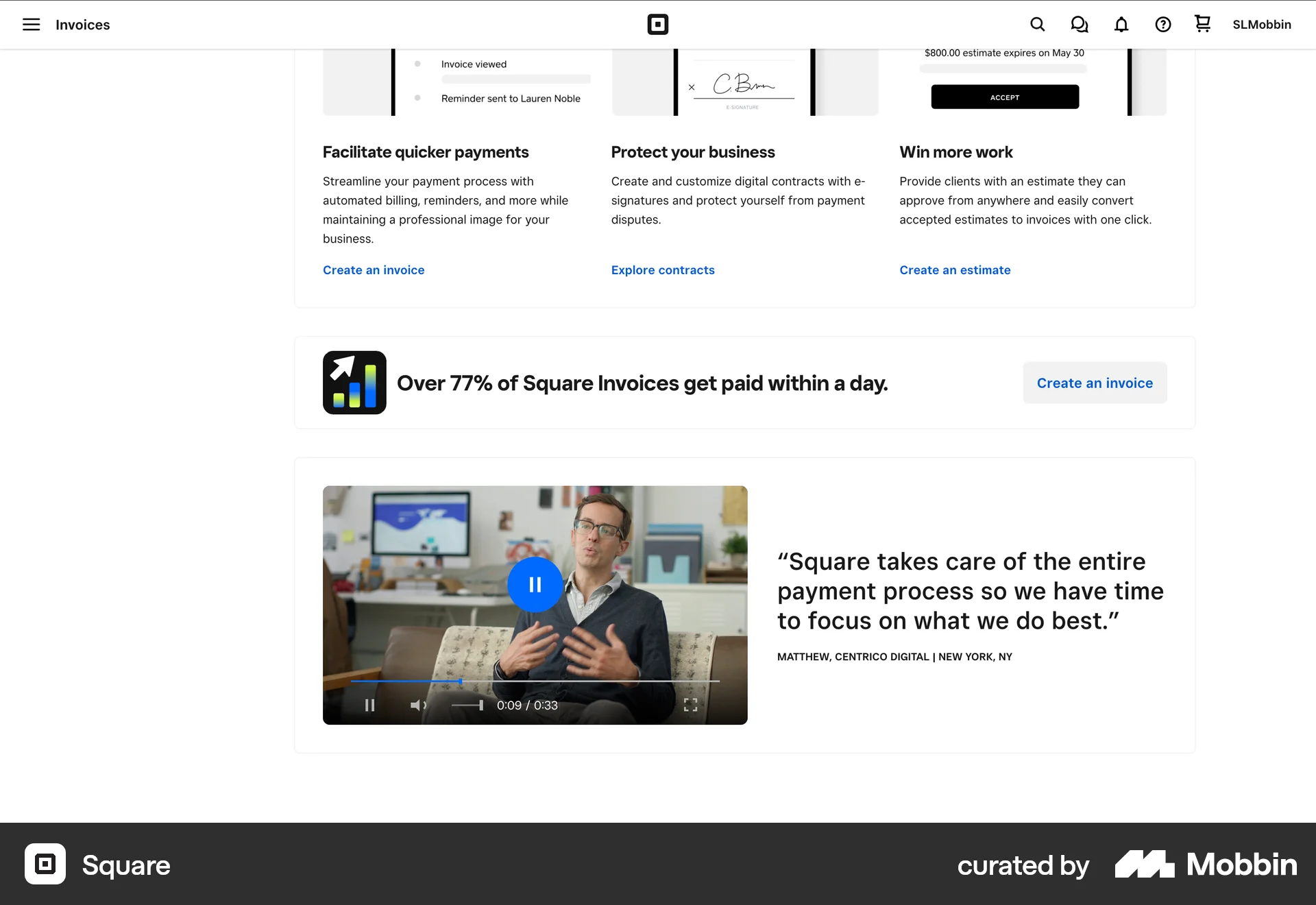 Square Web Video Player screen