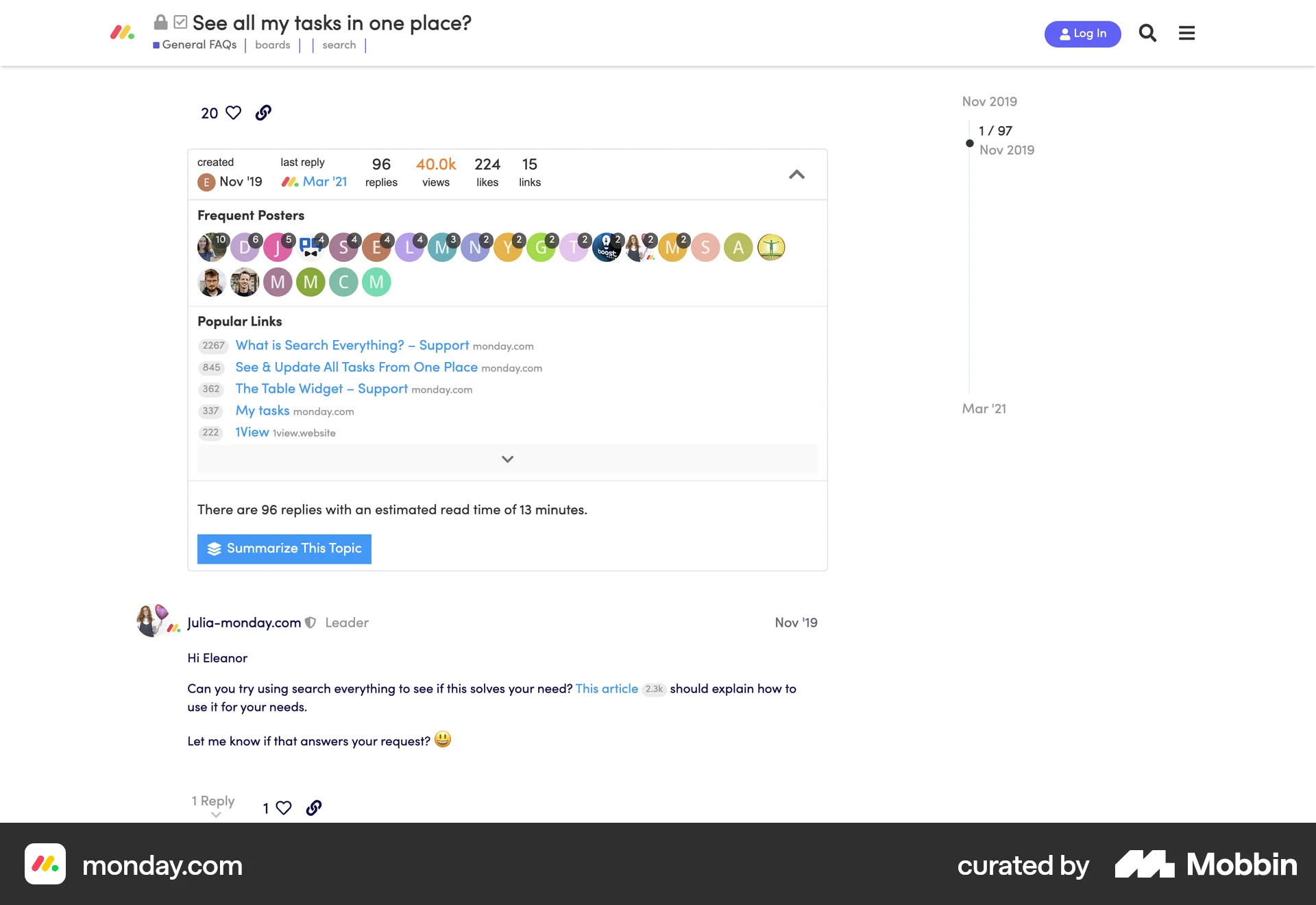 monday.com Web Post Detail screen