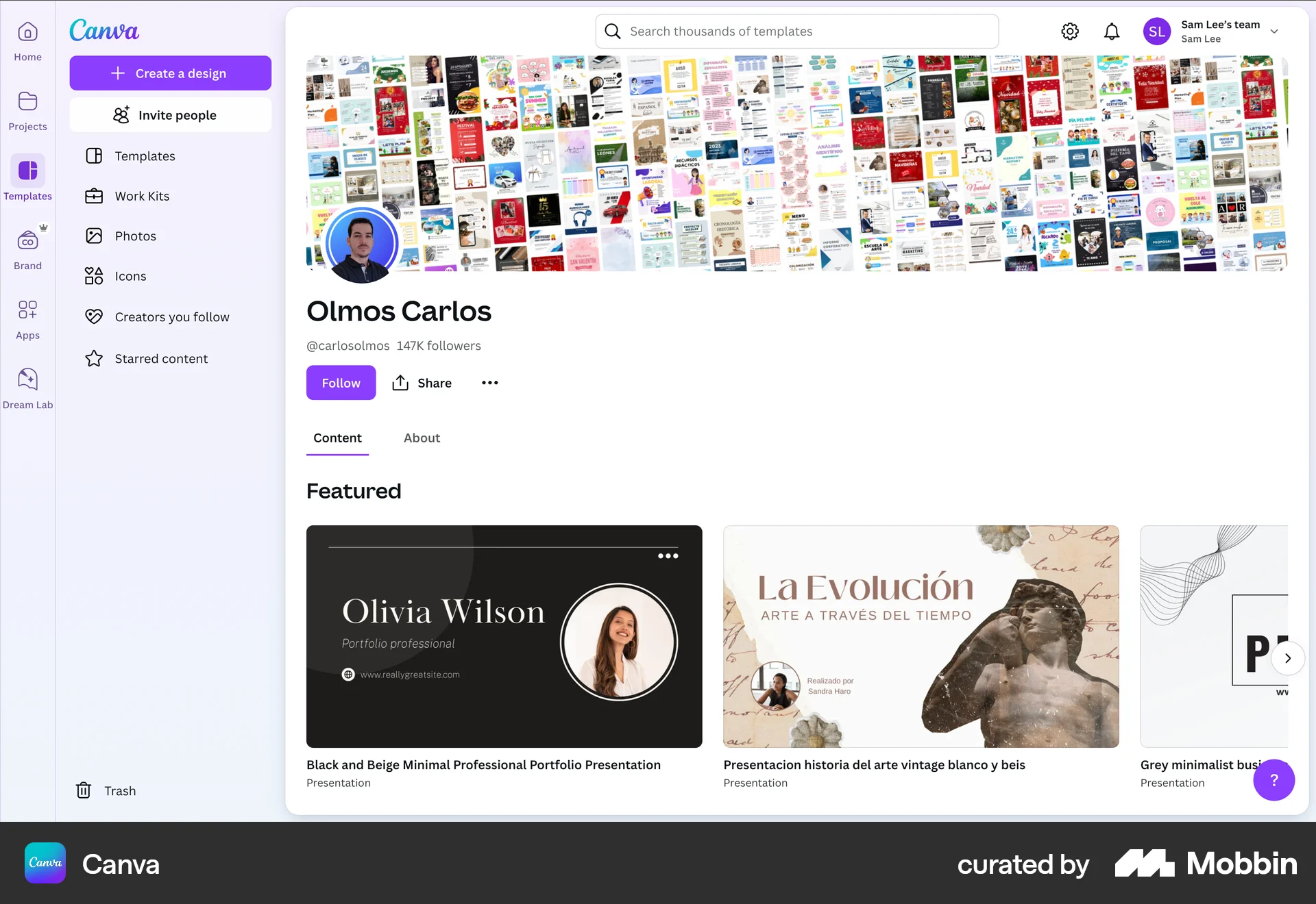 Canva Web User / Group Profile screen