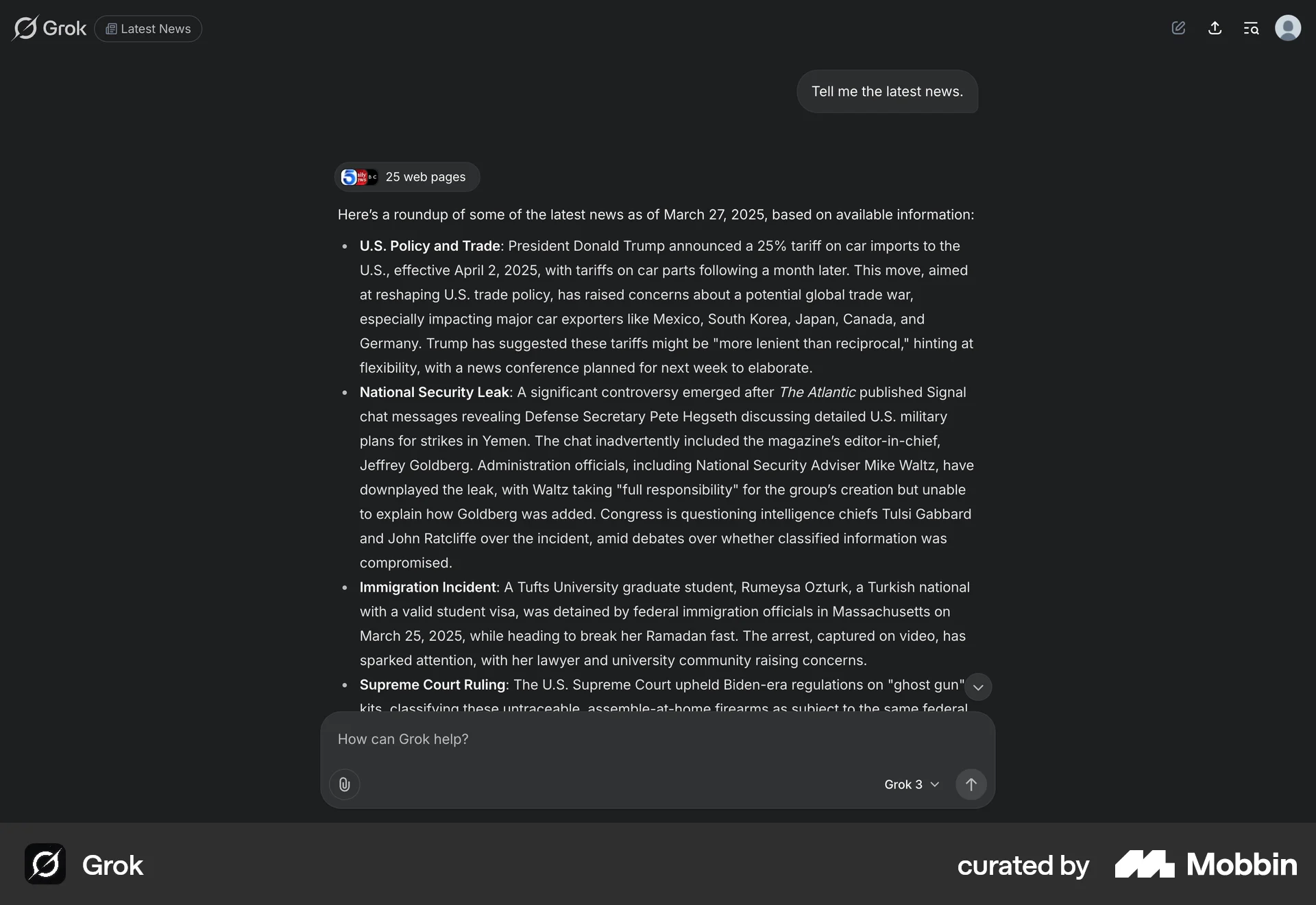Grok Web Dark Mode screen