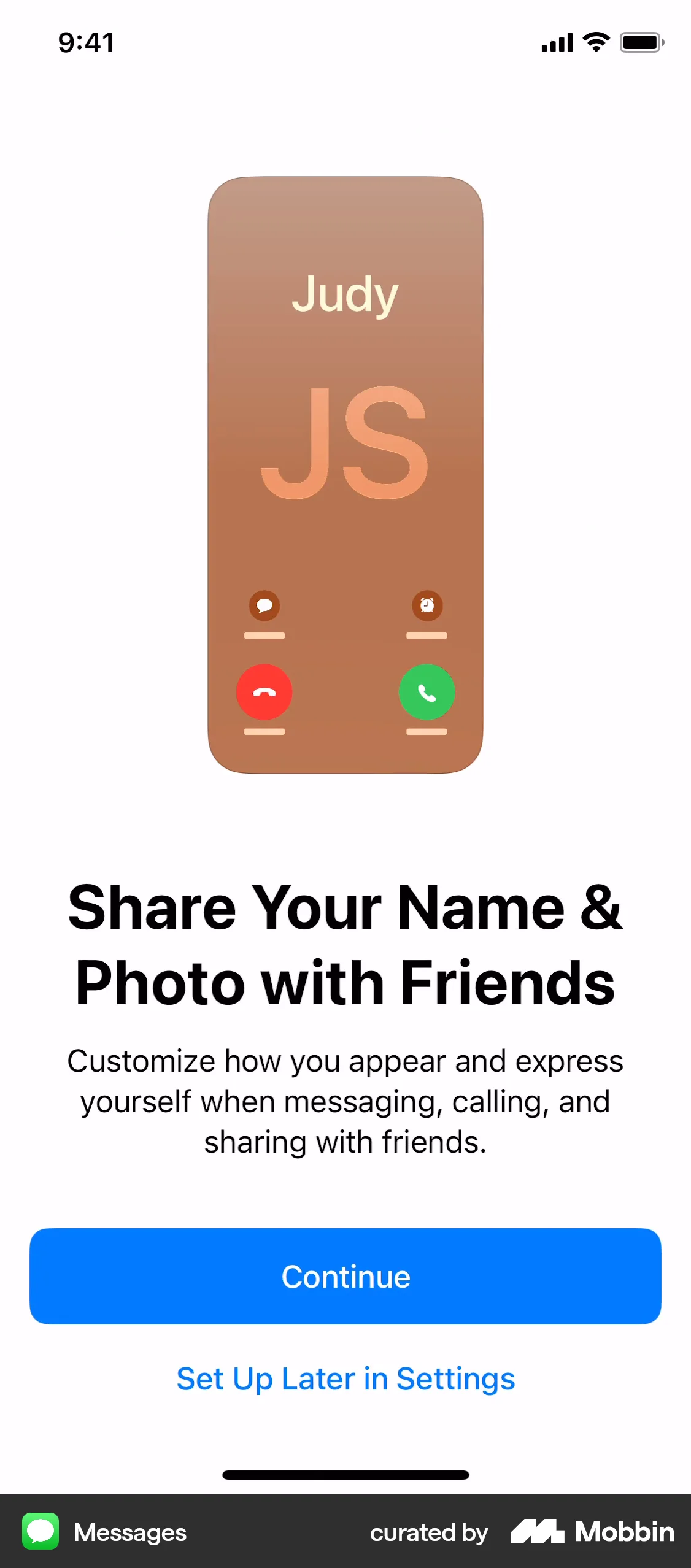 Messages iOS Feature Info screen