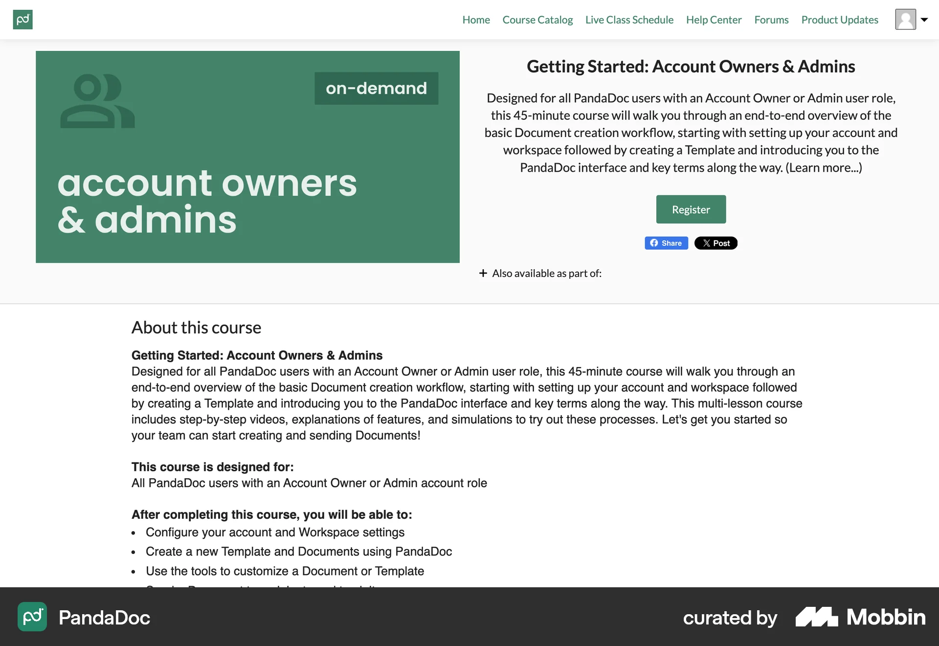 PandaDoc Web Class & Lesson Detail screen