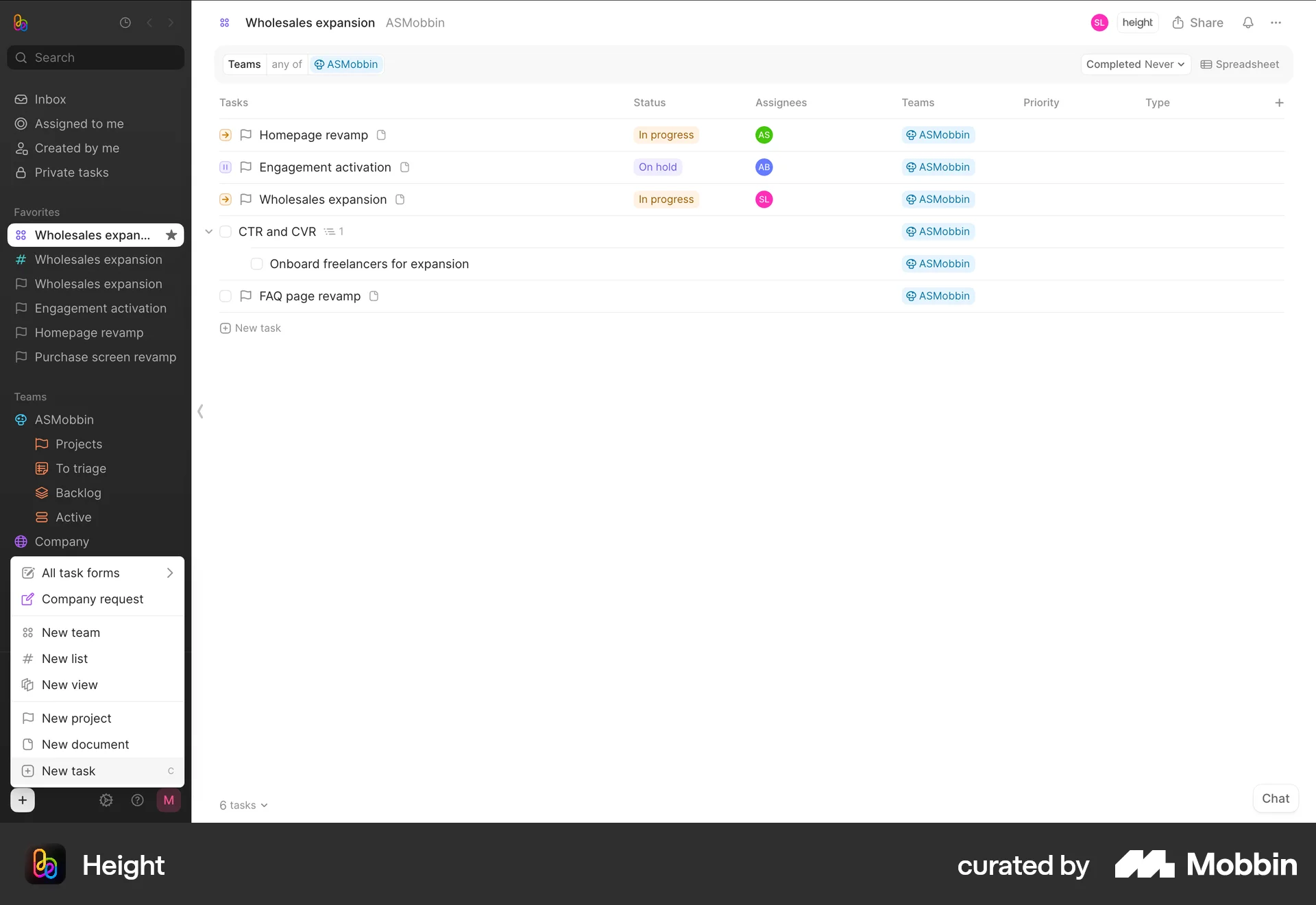 Height Web screen containing Dropdown Menu UI element